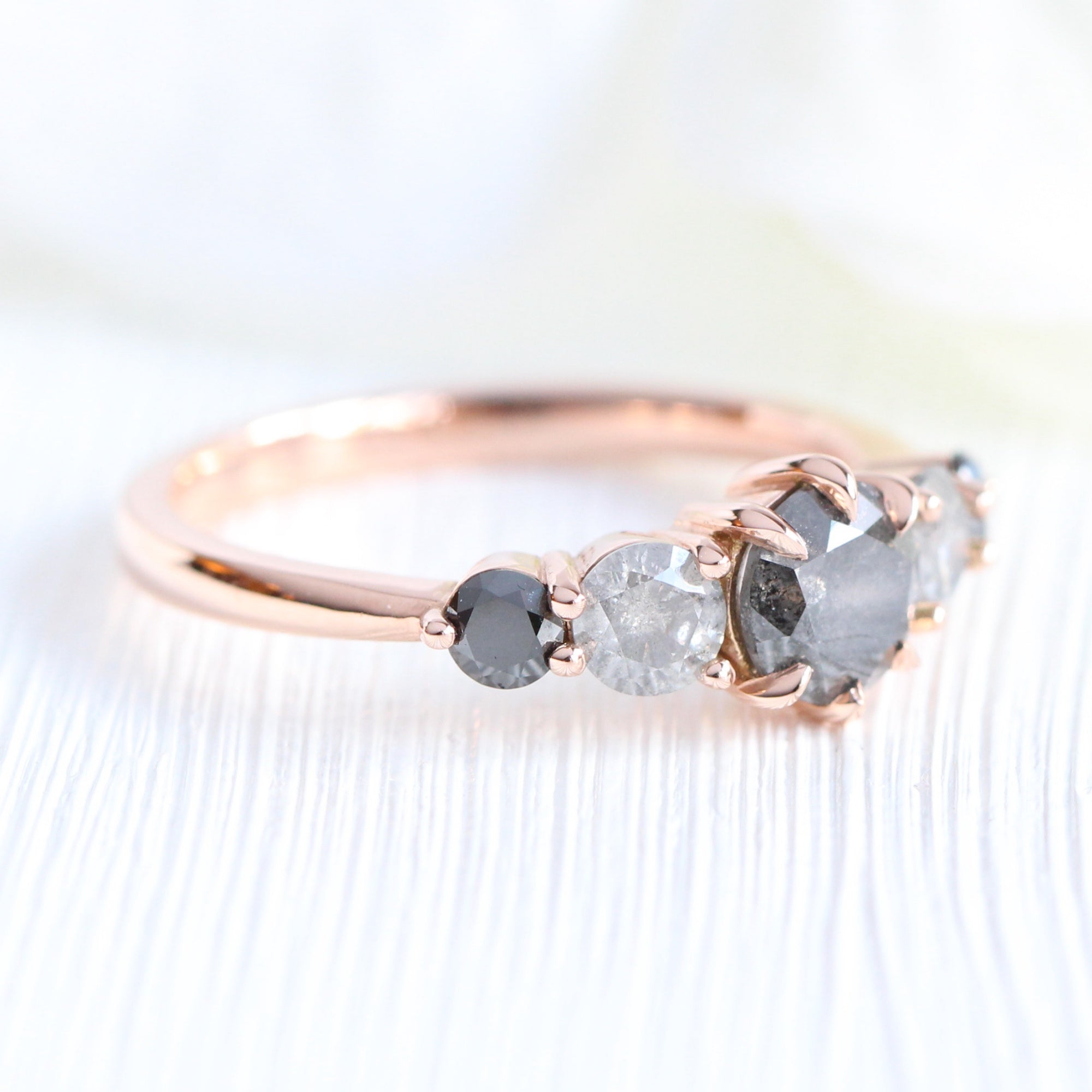 salt and pepper black diamond ring rose gold 5 stone diamond ring la more design jewelry