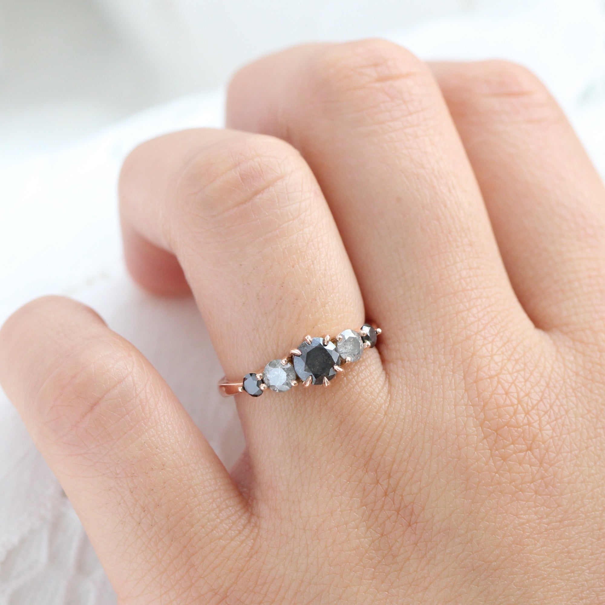 salt and pepper black diamond ring rose gold 5 stone diamond ring la more design jewelry