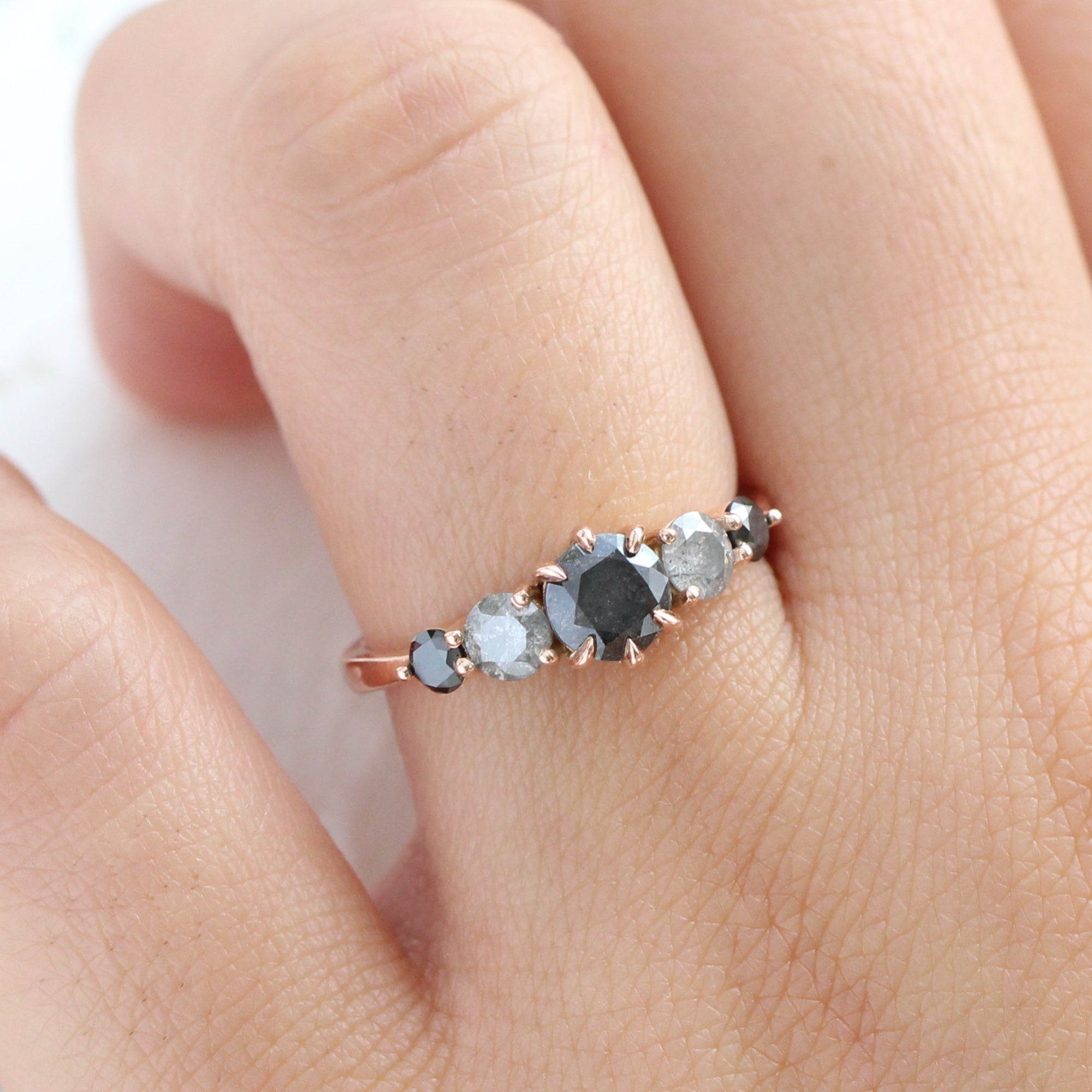 salt and pepper black diamond ring rose gold 5 stone diamond ring la more design jewelry
