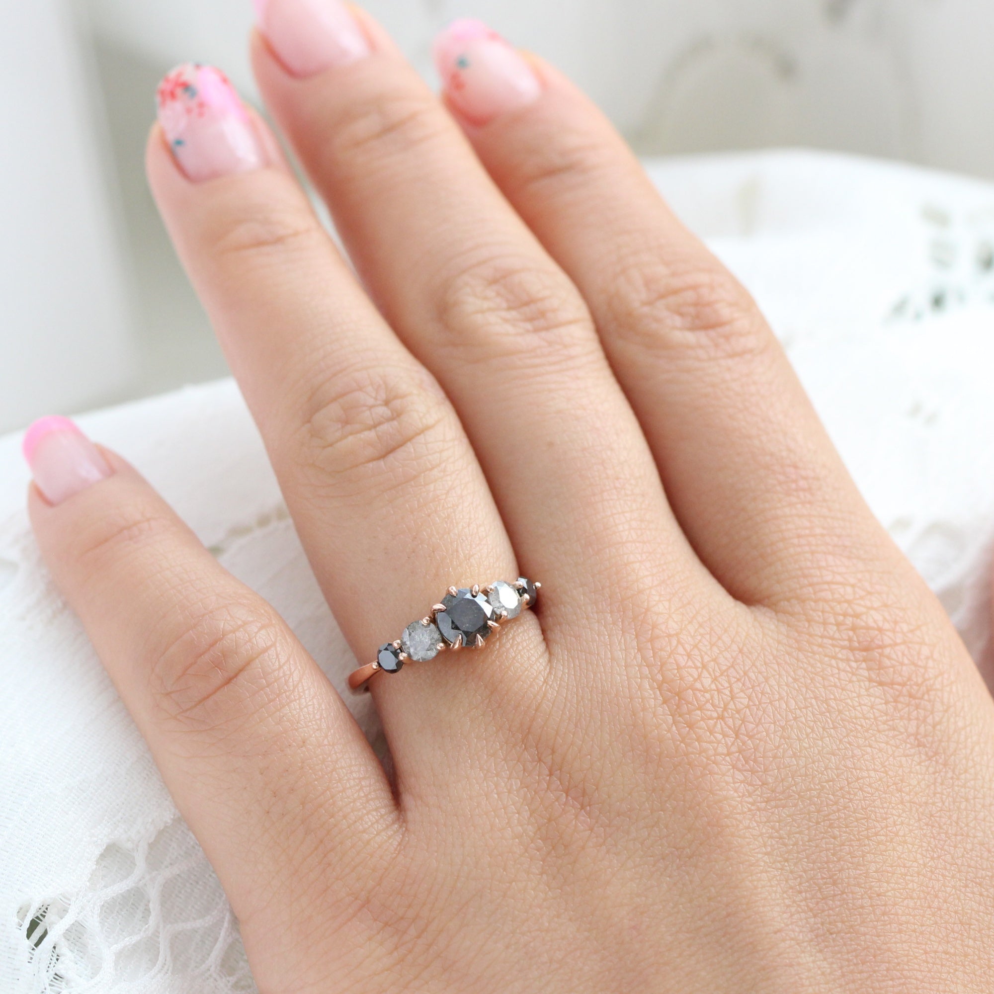 salt and pepper black diamond ring rose gold 5 stone diamond ring la more design jewelry