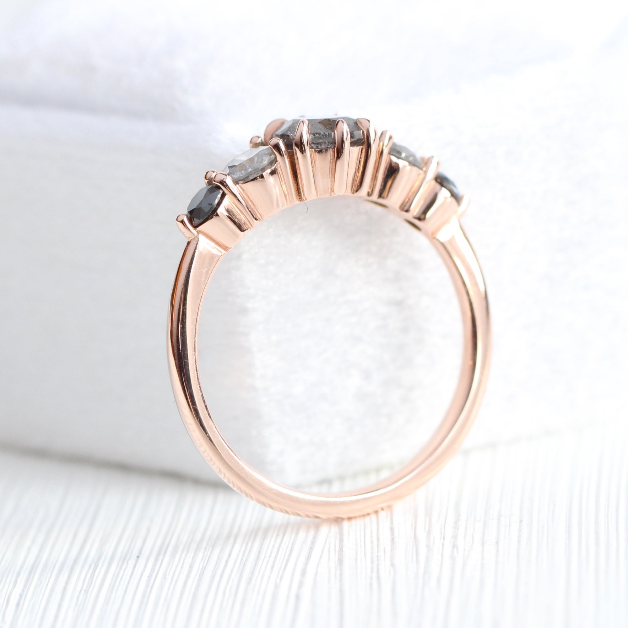 salt and pepper black diamond ring rose gold 5 stone diamond ring la more design jewelry