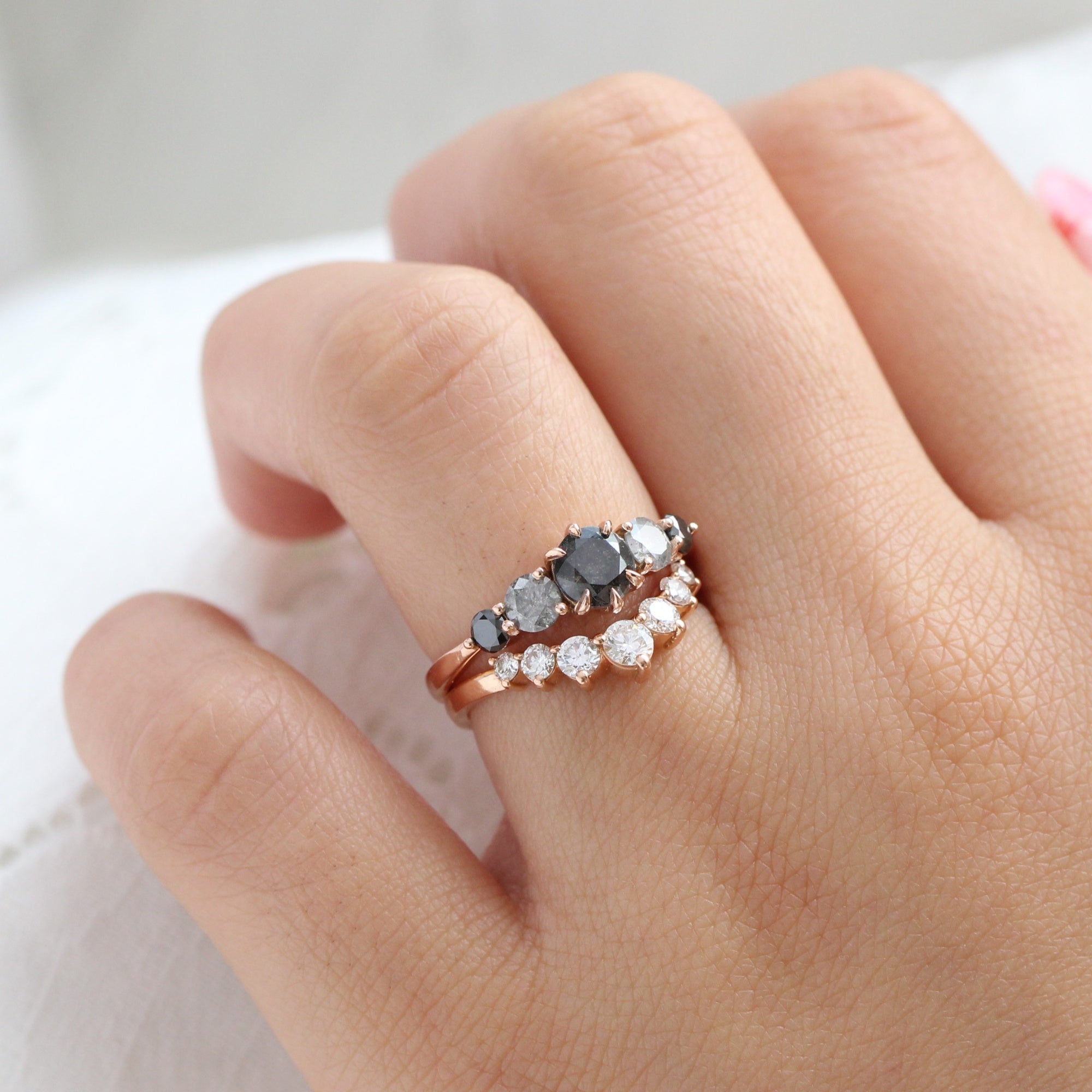 salt and pepper black diamond ring rose gold 5 stone diamond ring la more design jewelry
