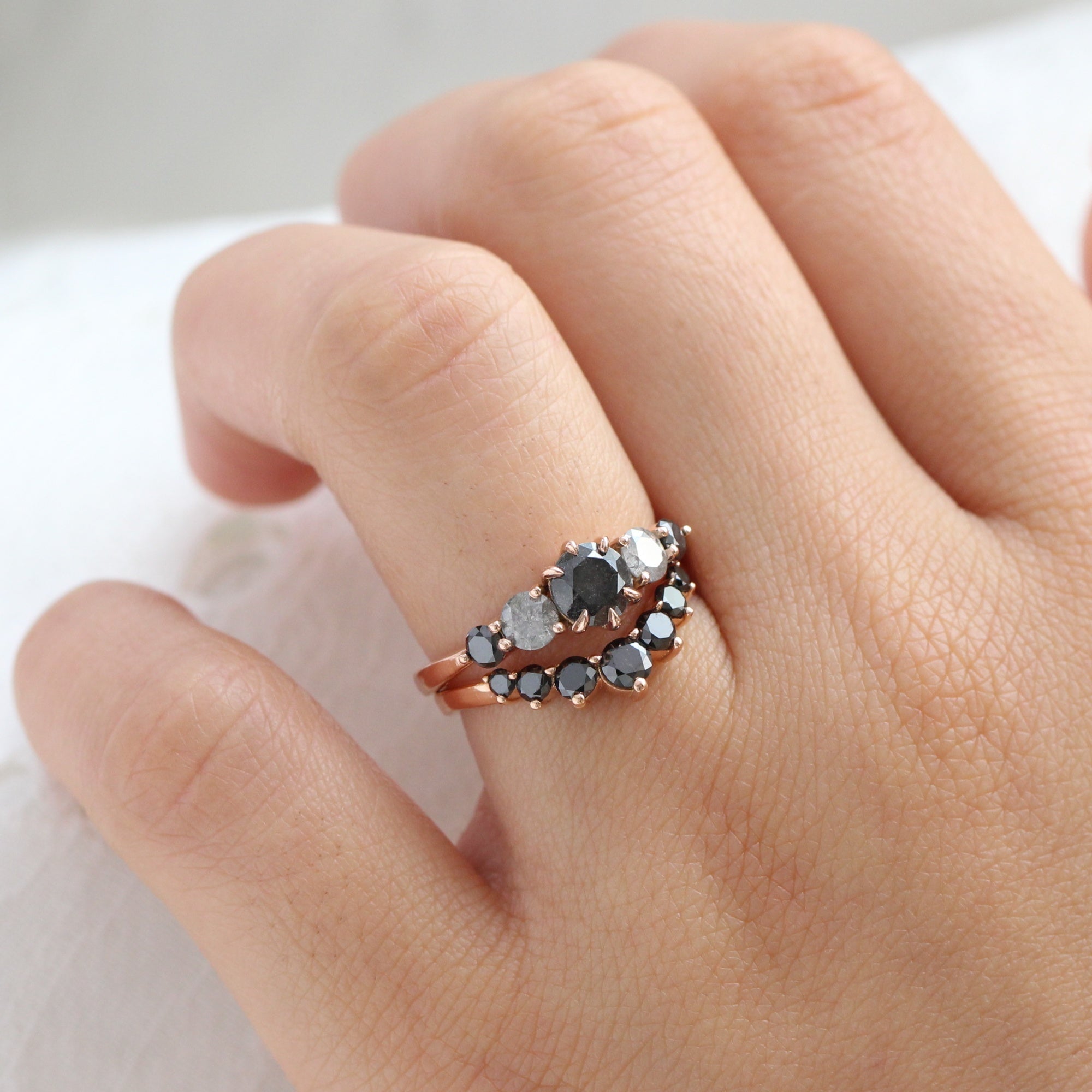 salt and pepper black diamond ring rose gold 5 stone diamond ring la more design jewelry