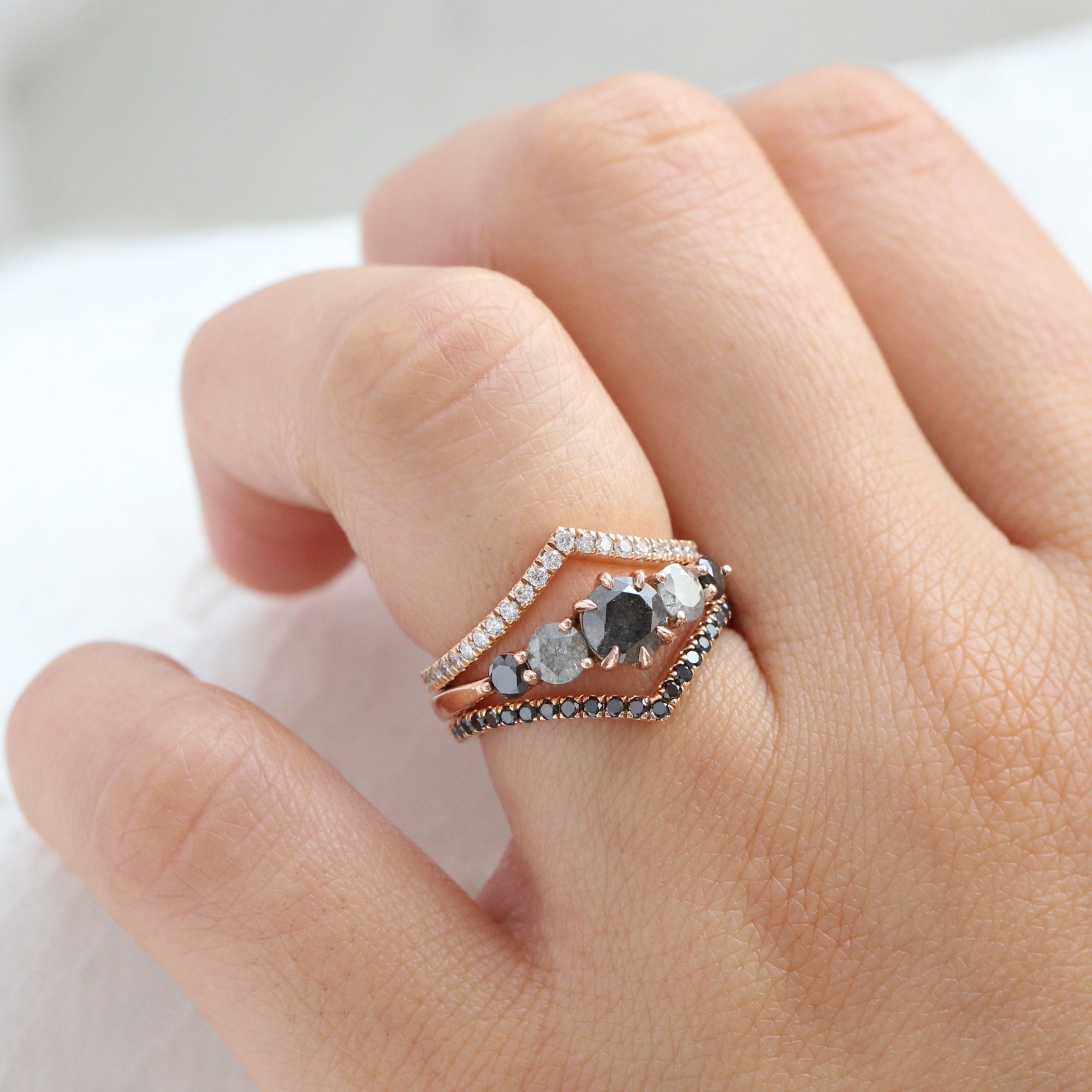 salt and pepper black diamond ring rose gold 5 stone diamond ring la more design jewelry