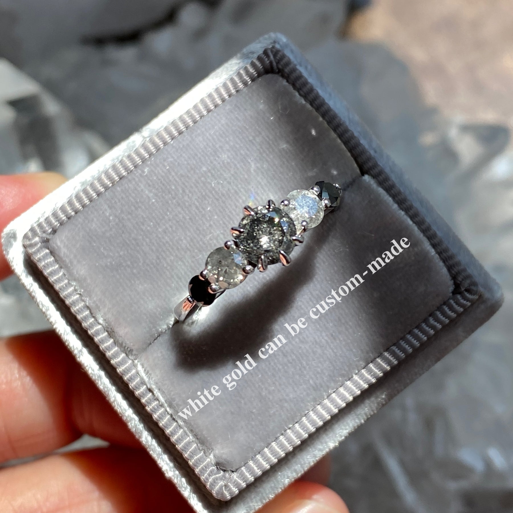 St. Ivy' Natural Black White Diamond Skull Engagement Ring