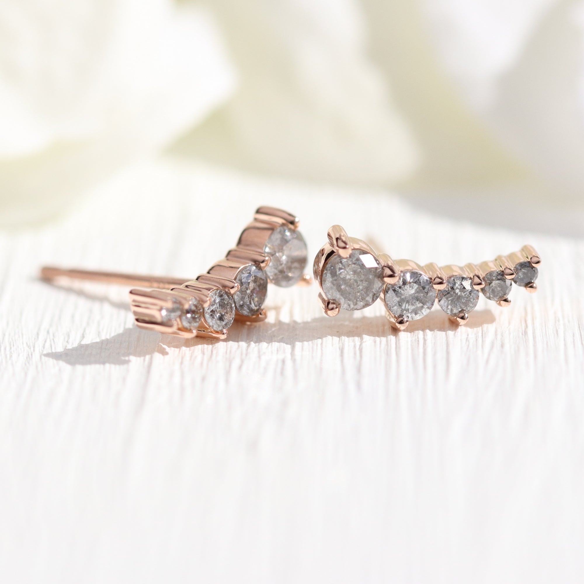 salt and pepper diamond earrings studs rose gold grey diamond crawler earrings la more design jewelry