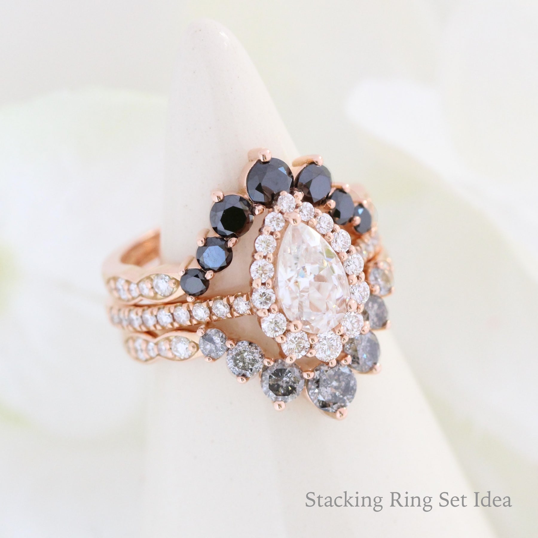 salt and pepper diamond engagement ring rose gold stacking ring set la more design jewelry