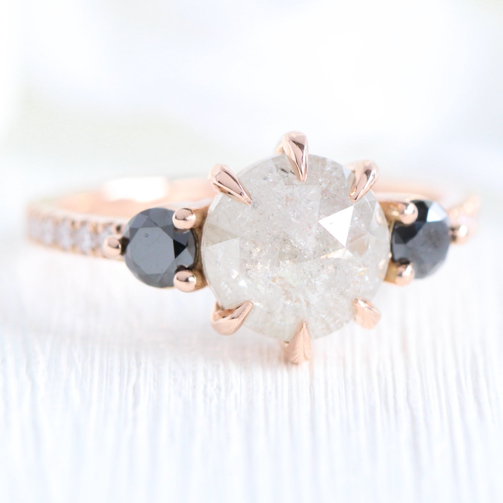 salt and pepper diamond ring rose gold 3 stone black diamond ring la more design jewelry