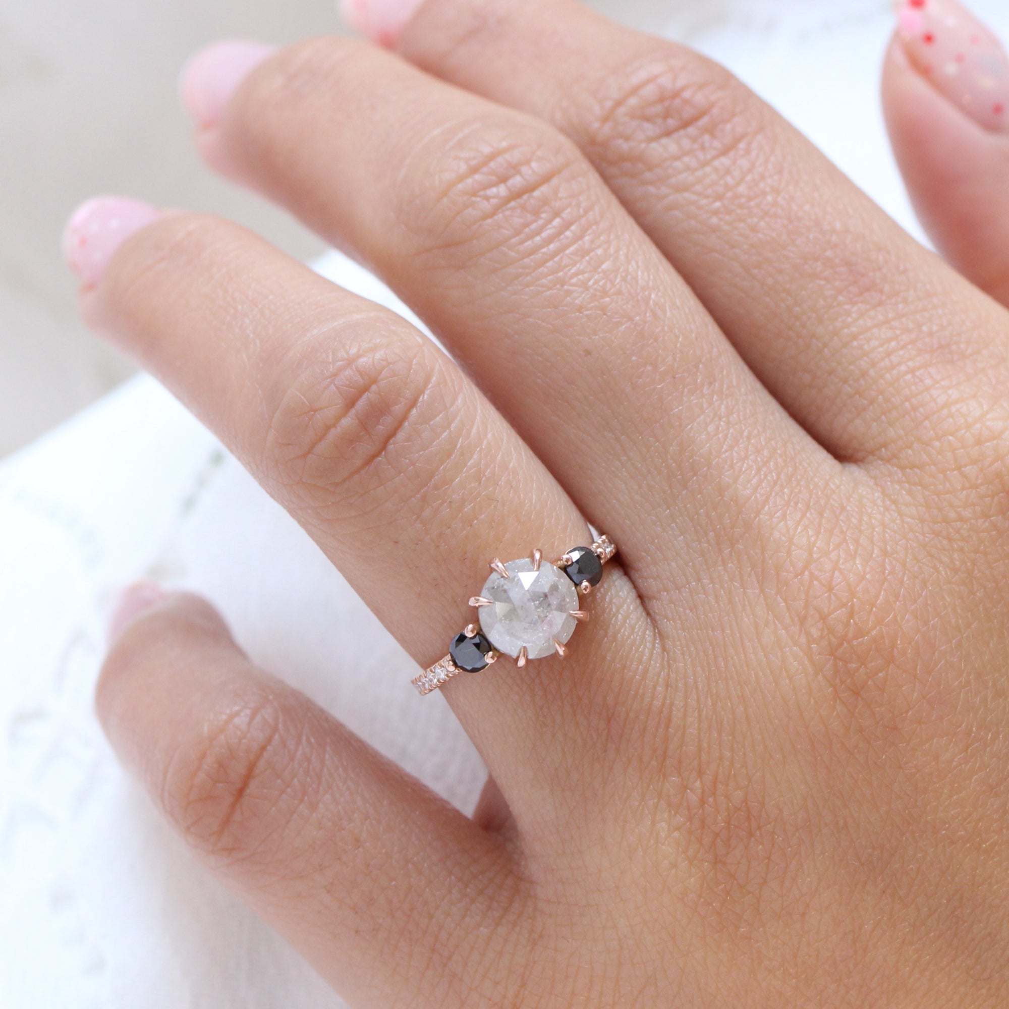 salt and pepper diamond ring rose gold 3 stone black diamond ring la more design jewelry