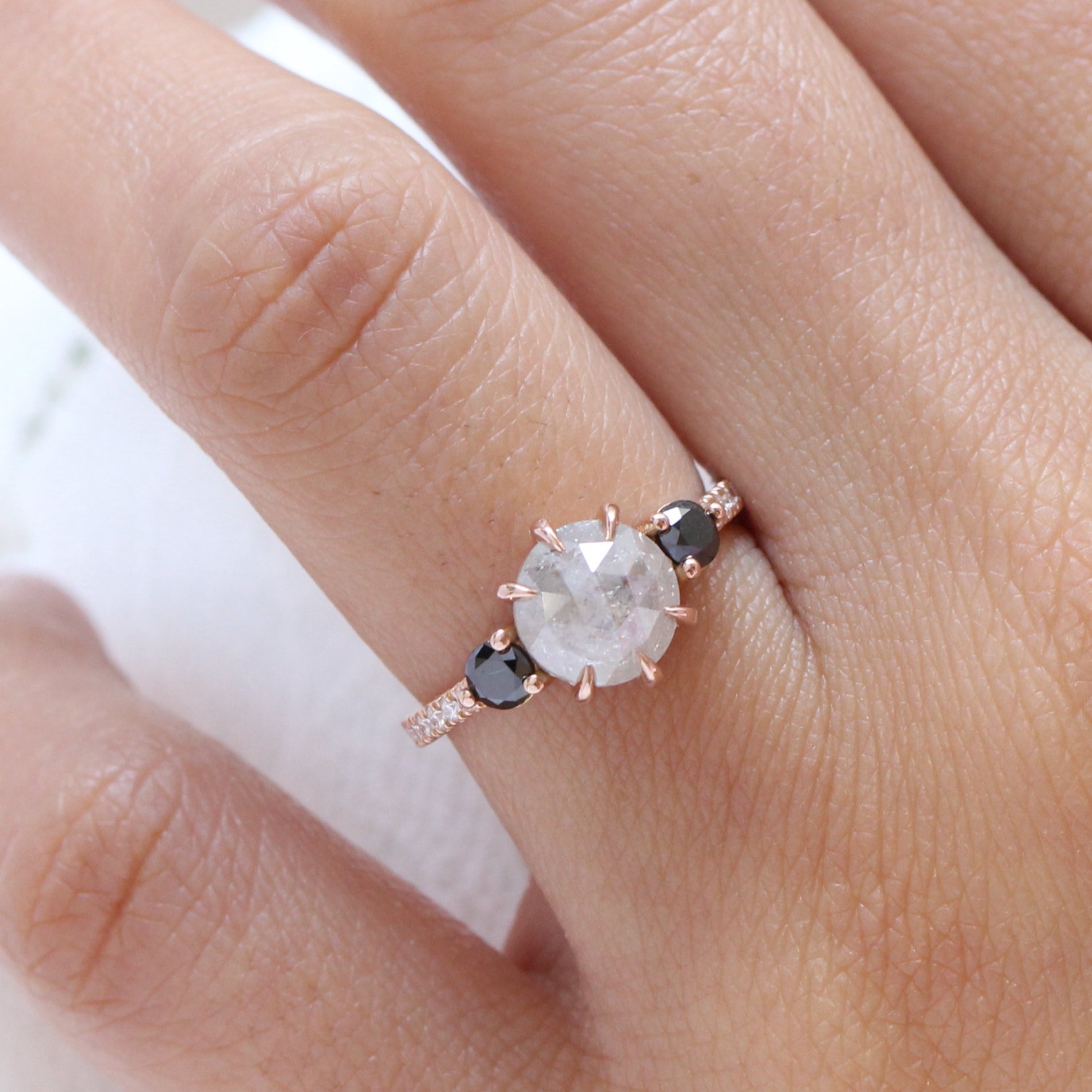 salt and pepper diamond ring rose gold 3 stone black diamond ring la more design jewelry