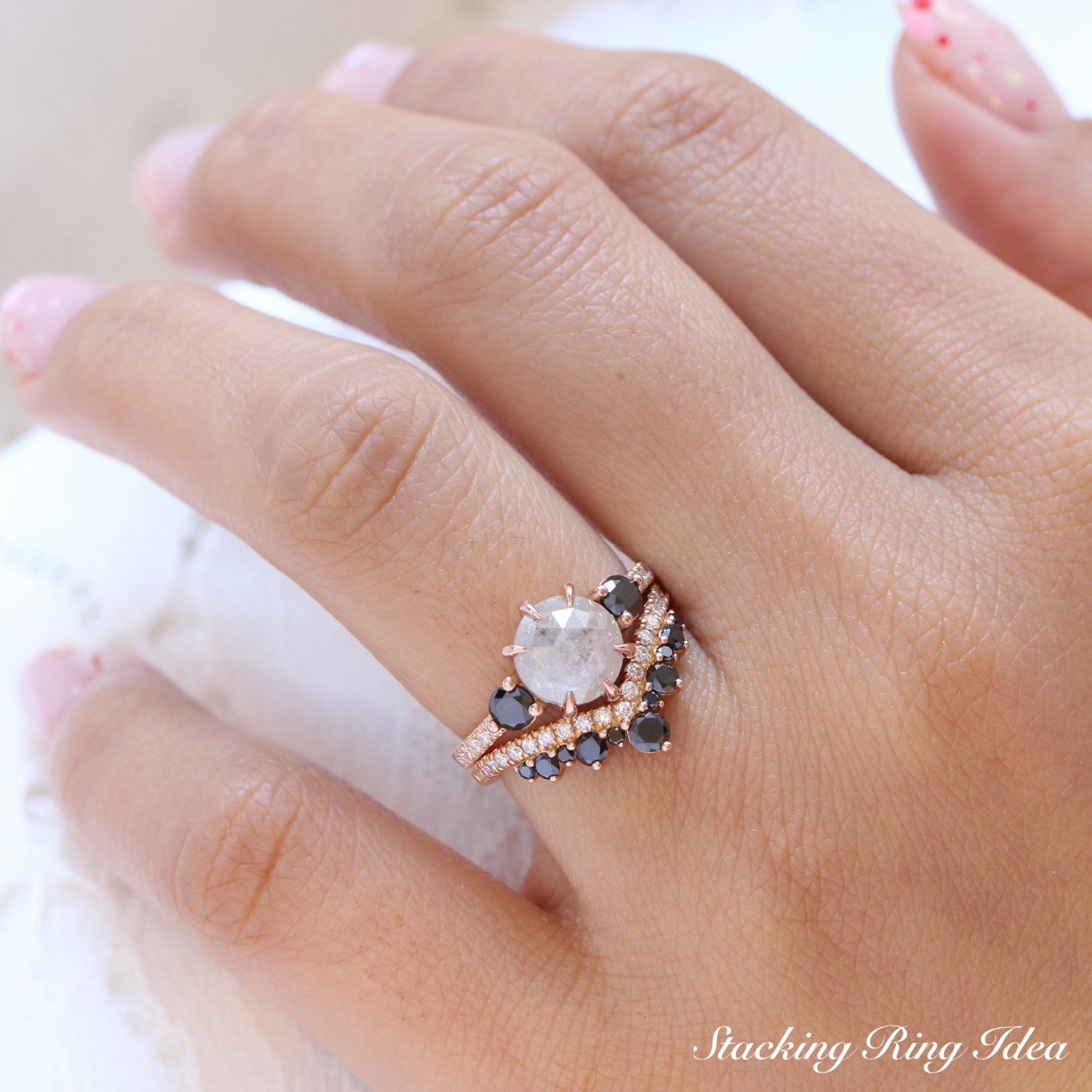 salt and pepper diamond ring rose gold 3 stone black diamond ring la more design jewelry