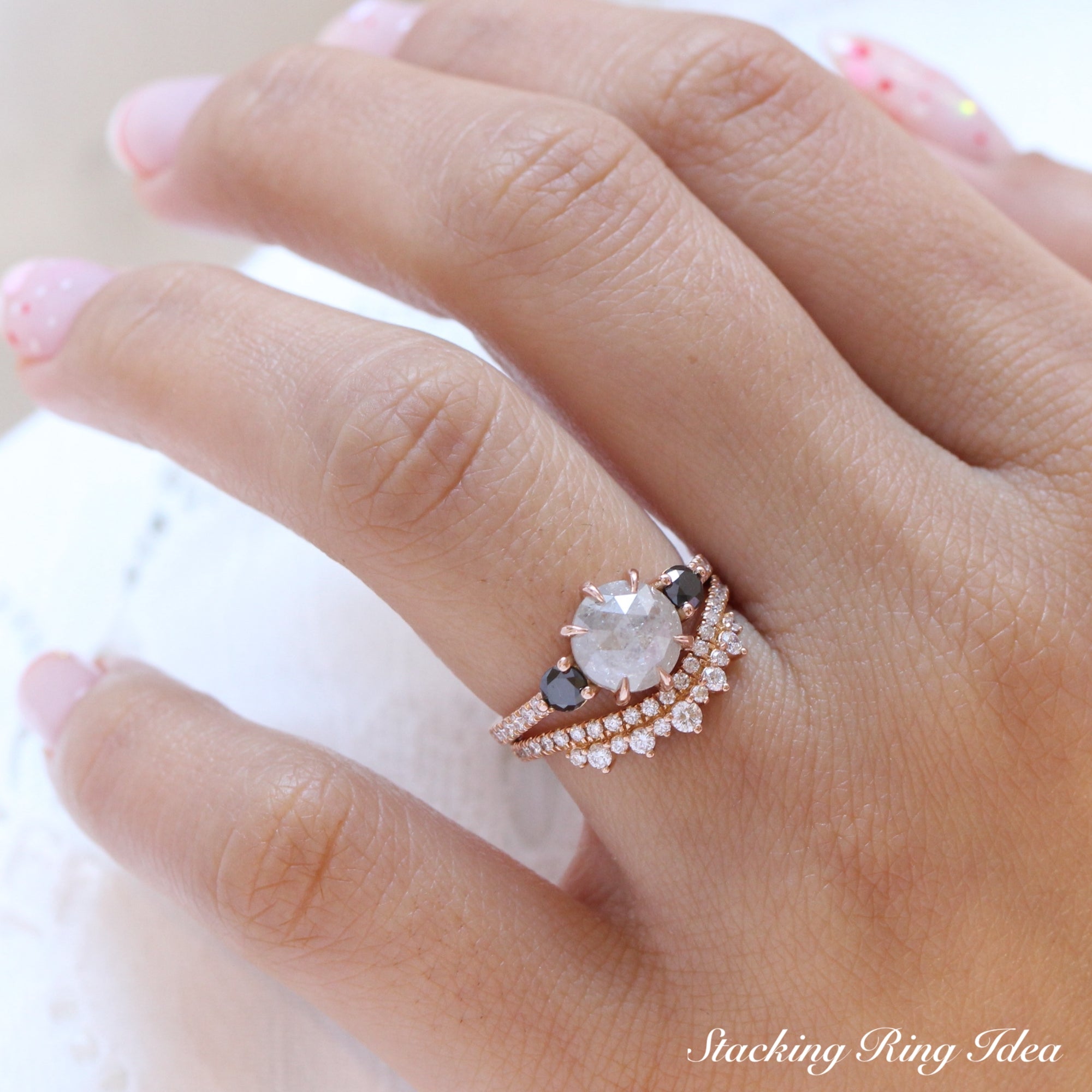 salt and pepper diamond ring rose gold 3 stone black diamond ring la more design jewelry