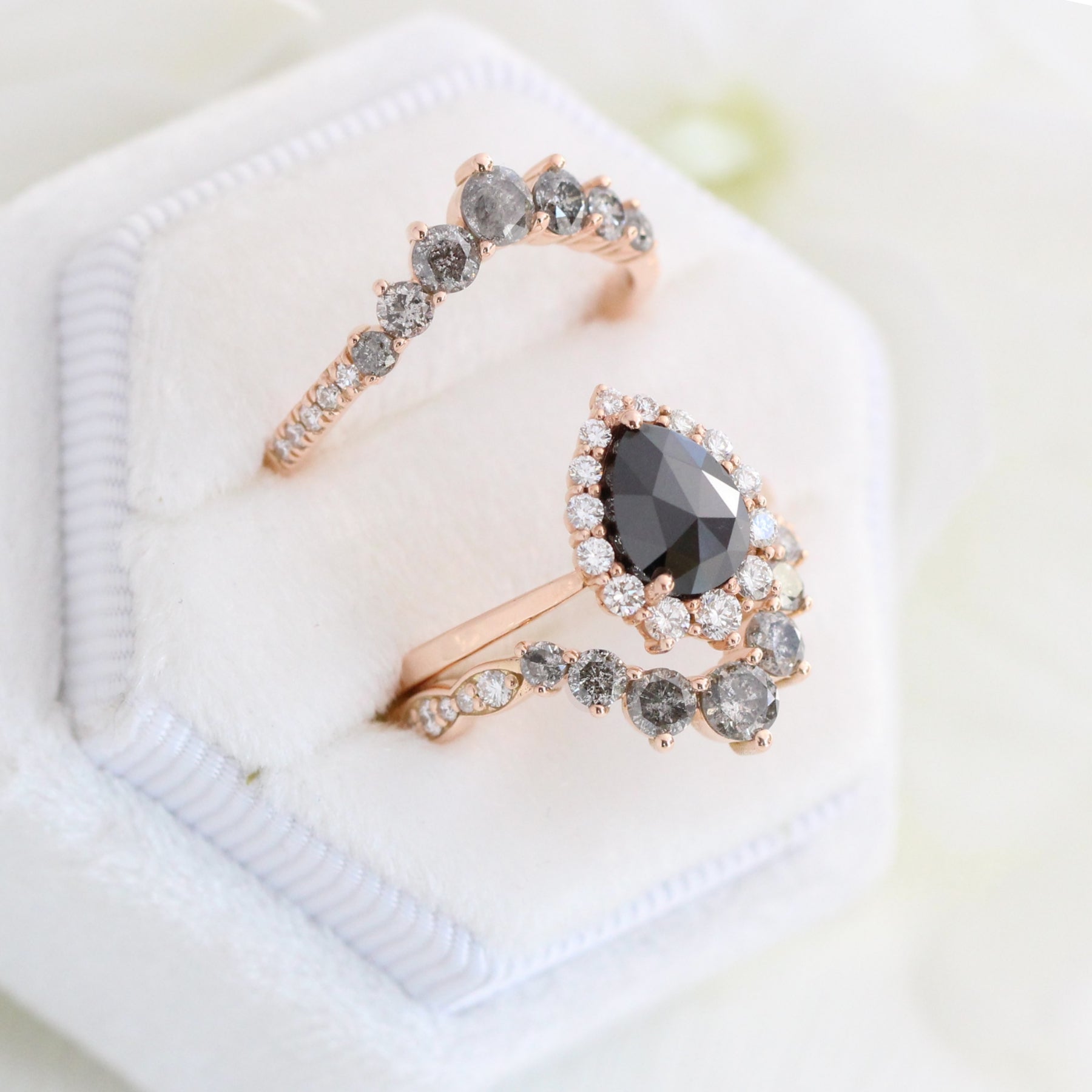 salt and pepper diamond ring stacking ring set la more design jewelry