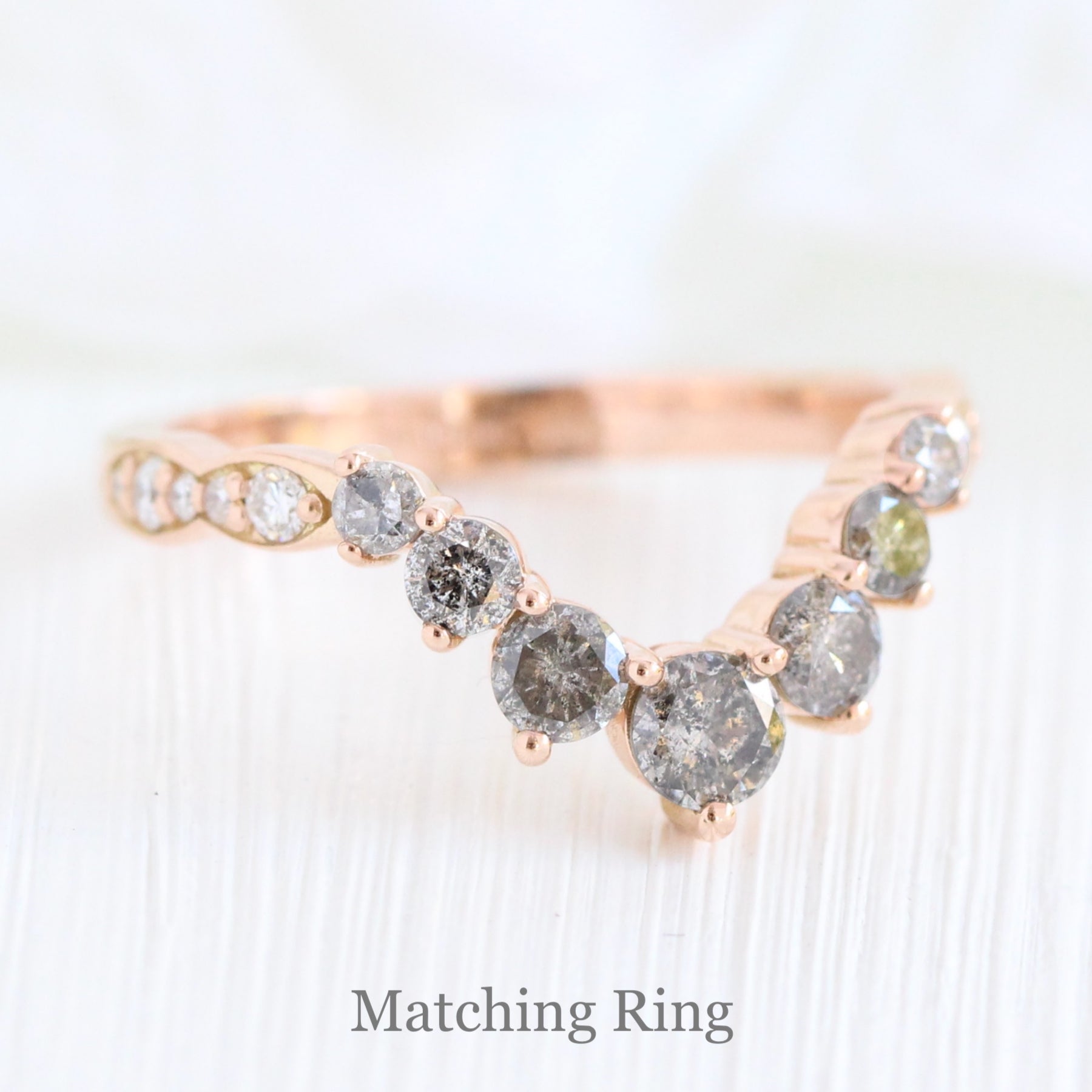 salt and pepper grey diamond wedding ring rose gold curved diamond band la more design jewelry