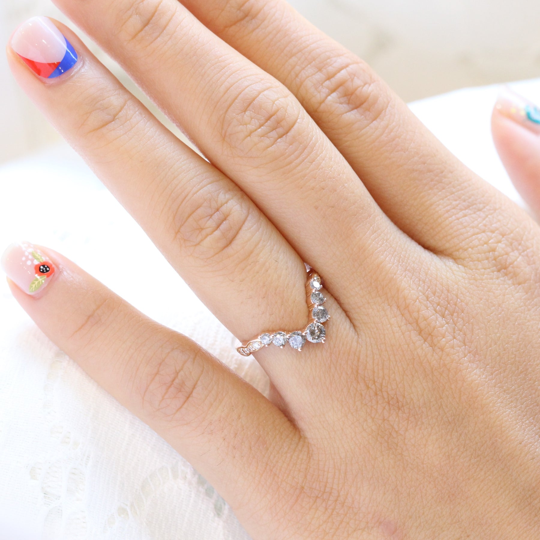 salt and pepper grey diamond wedding ring rose gold curved diamond band la more design jewelry