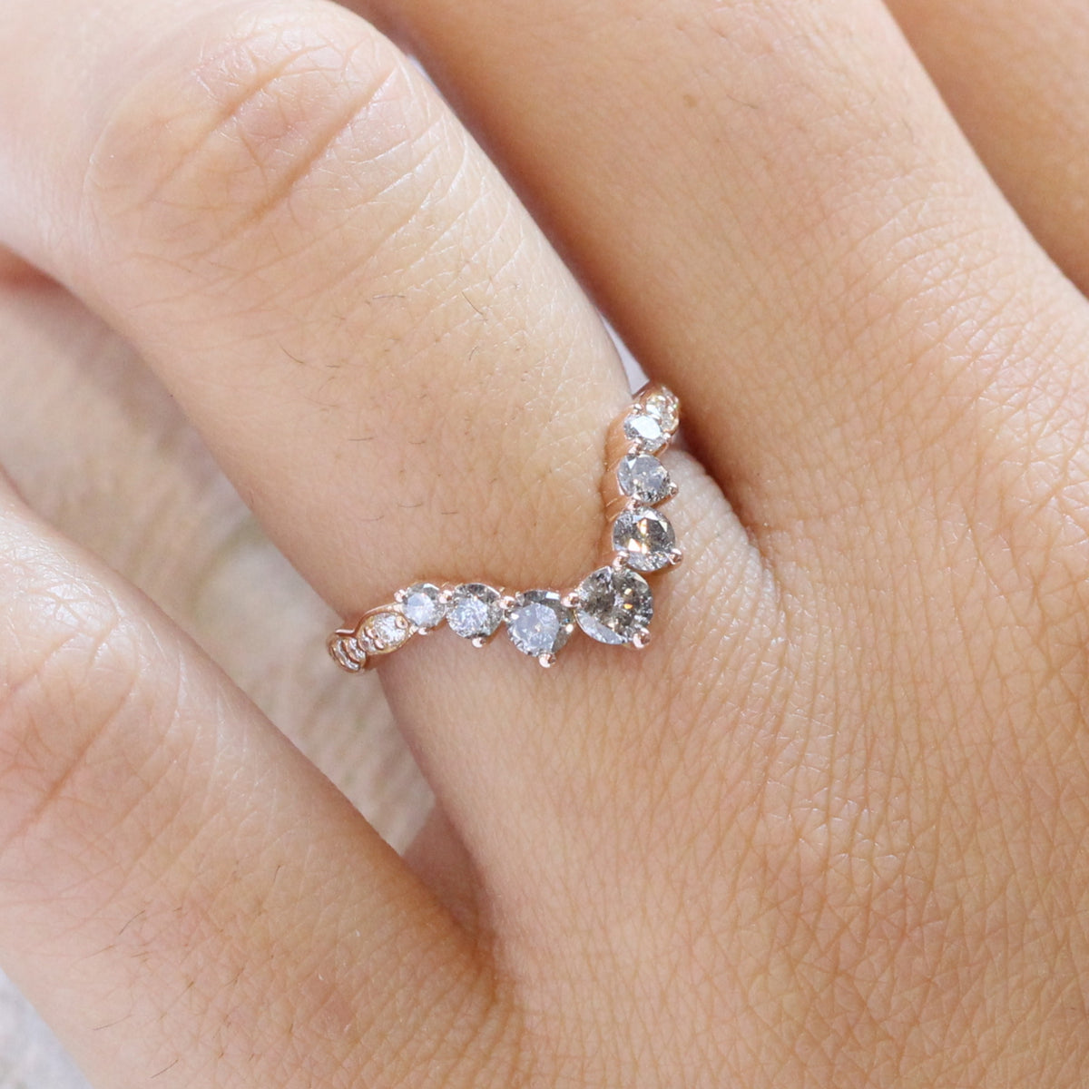 salt and pepper grey diamond wedding ring rose gold curved diamond band la more design jewelry