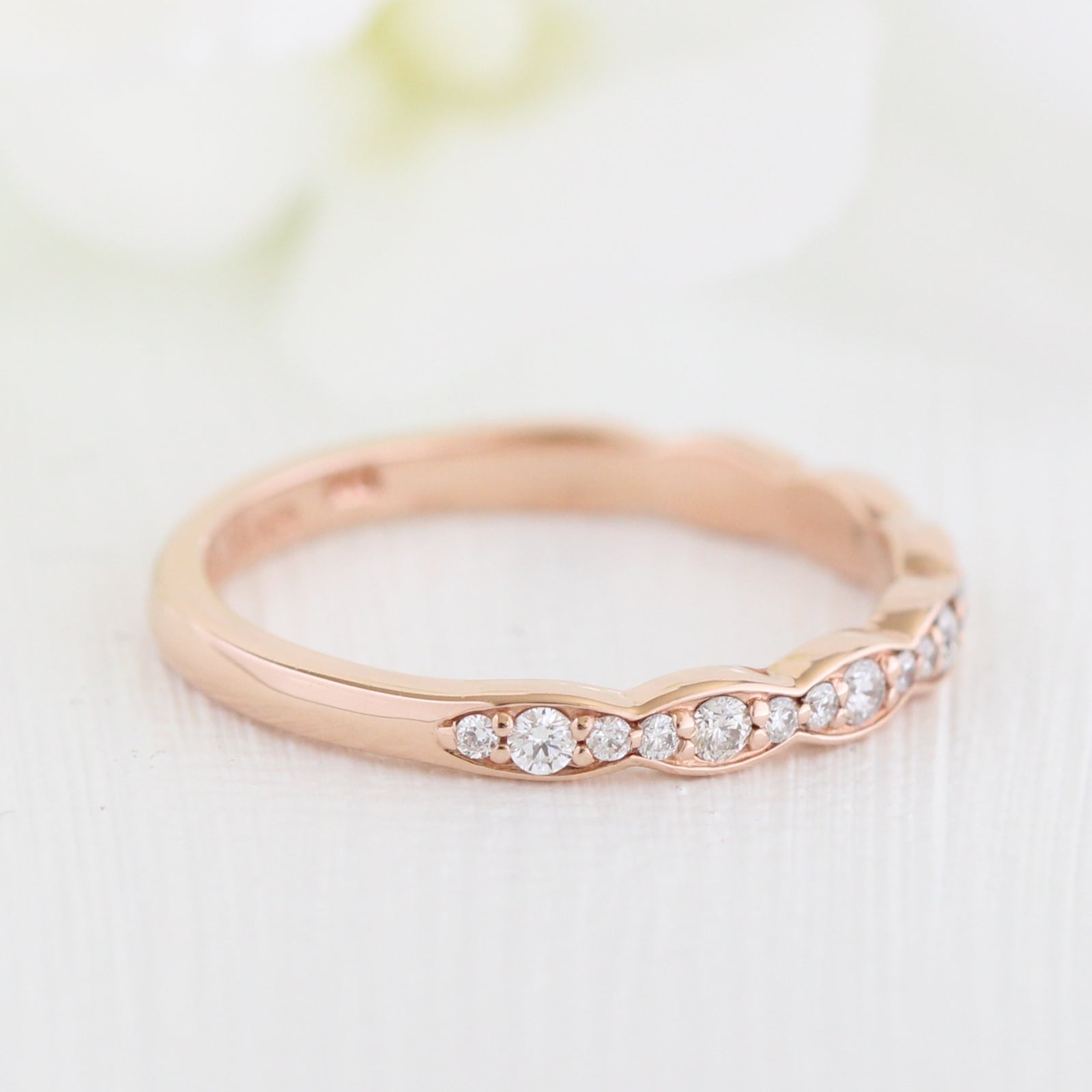 scalloped diamond wedding ring rose gold by la more design