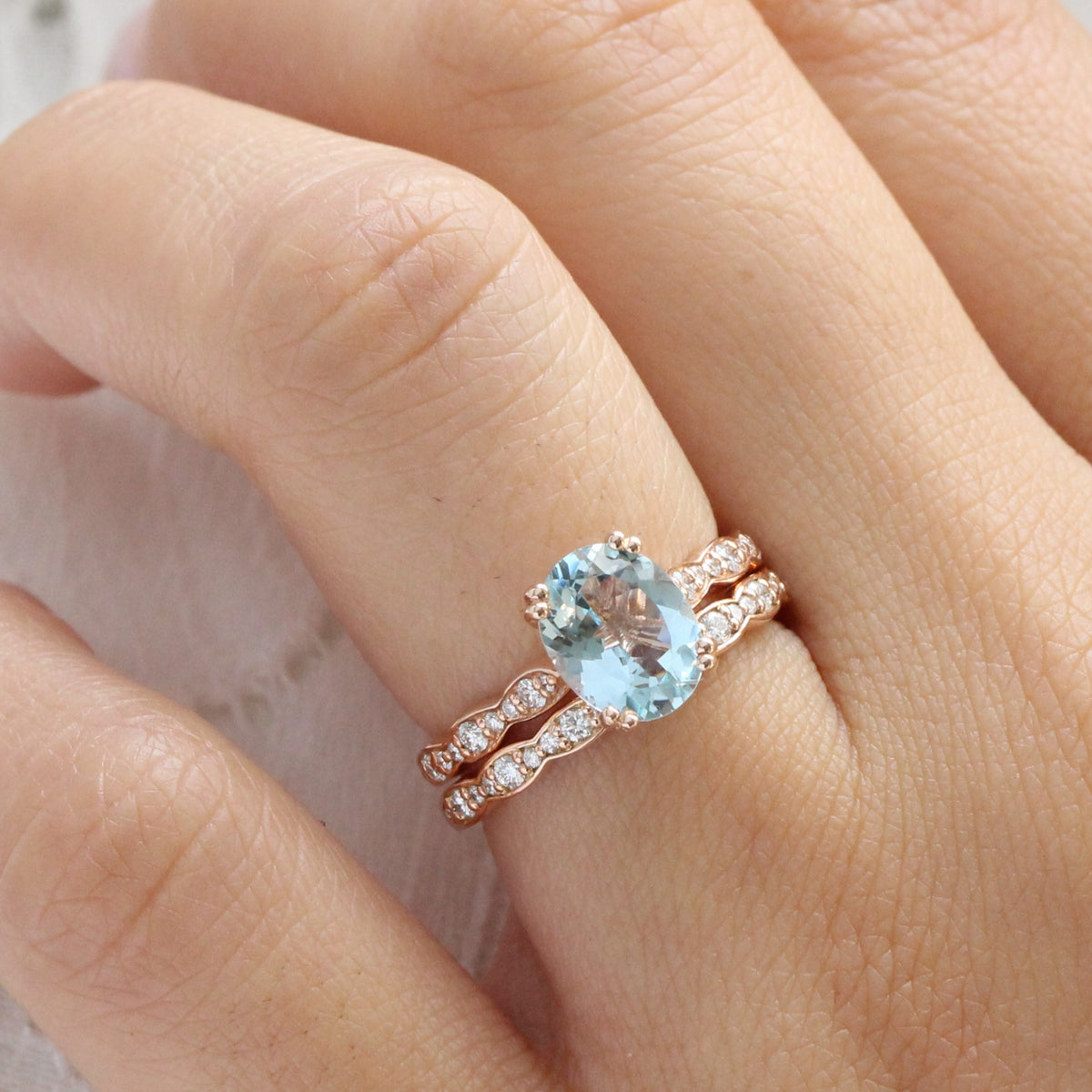 Oval Aquamarine ring rose gold solitaire engagement ring la more design jewelry