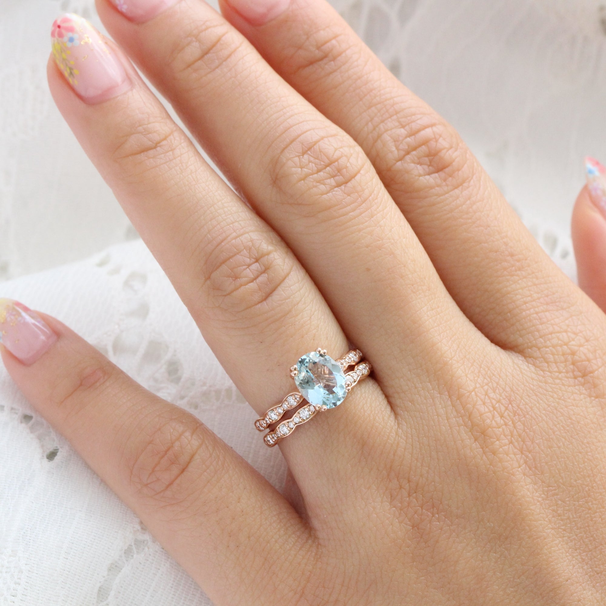Oval Aquamarine ring rose gold solitaire engagement ring la more design jewelry