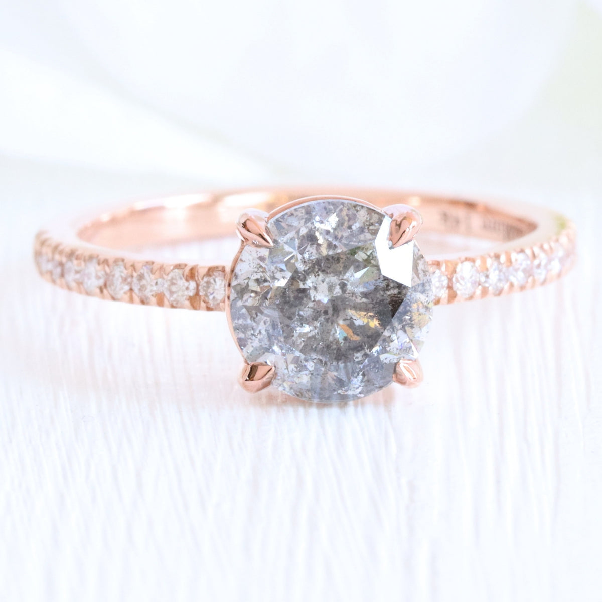 solitaire salt and pepper diamond ring rose gold low setting pave diamond engagement ring la more design jewelry