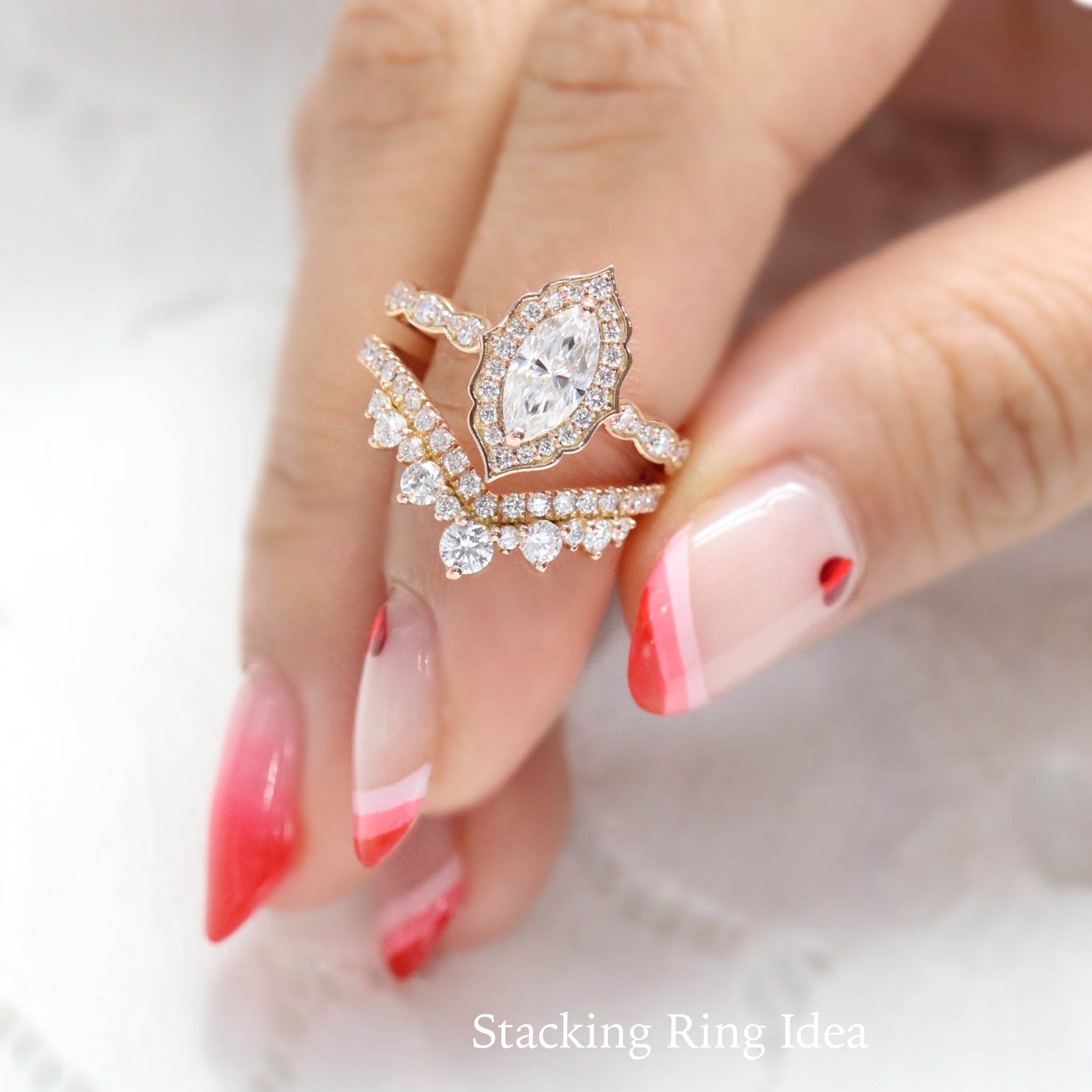 Large Diamond Wedding Ring Rose Gold V Shaped Diamond Wedding Band