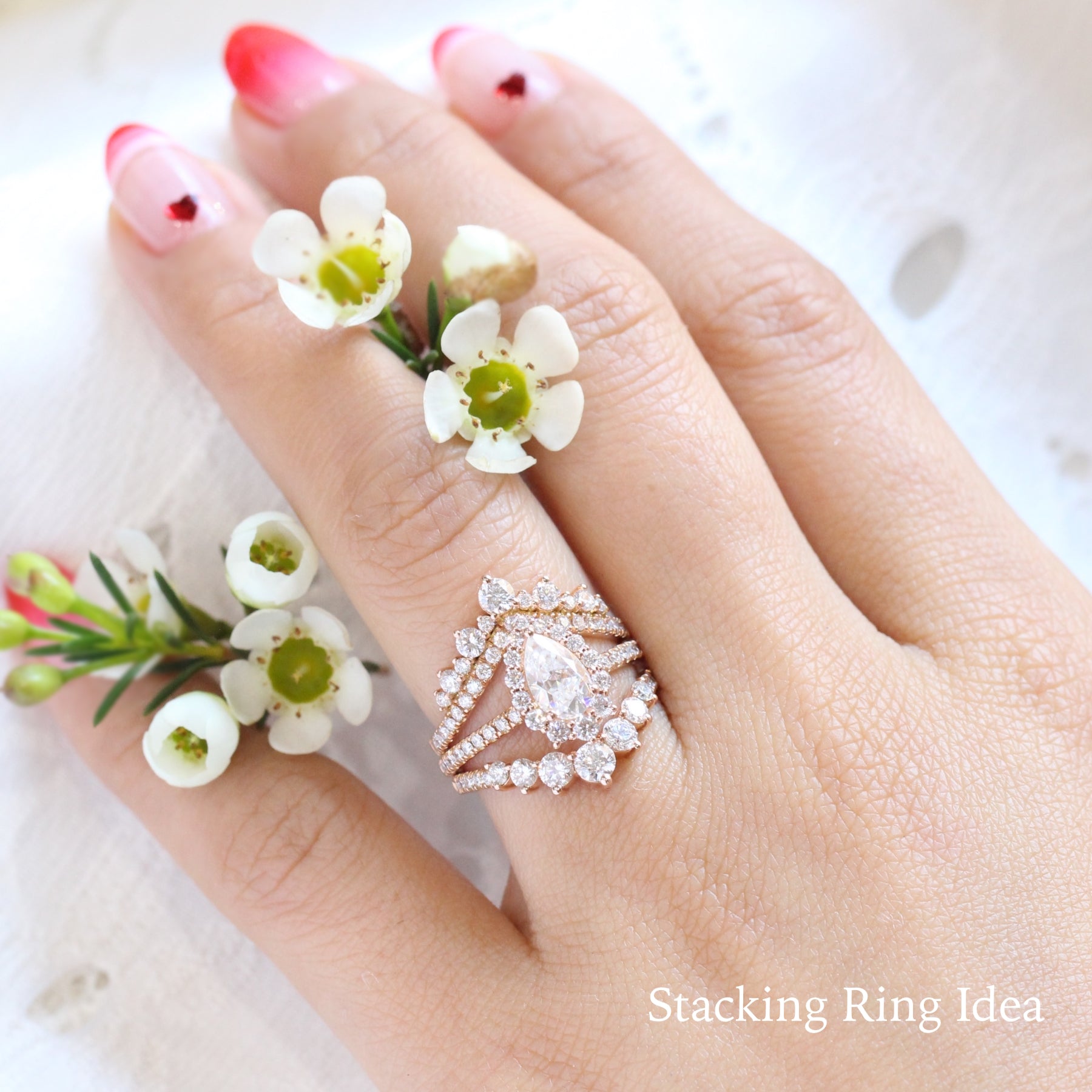 Large Diamond Contour Wedding Ring Rose Gold Curved Pave Diamond Band La More Design