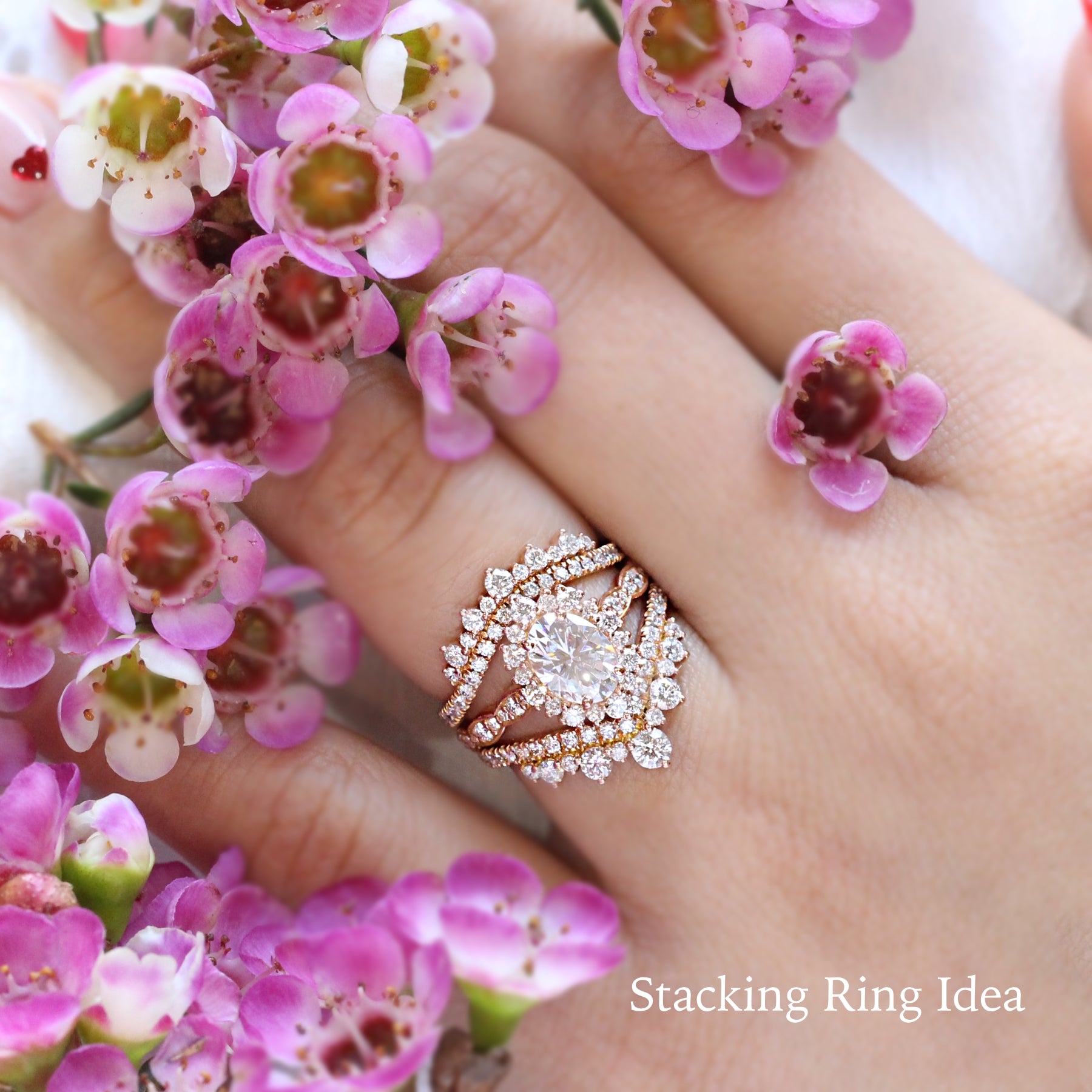 U Shaped Crown Diamond Wedding Ring Rose Gold Curved Pave Diamond