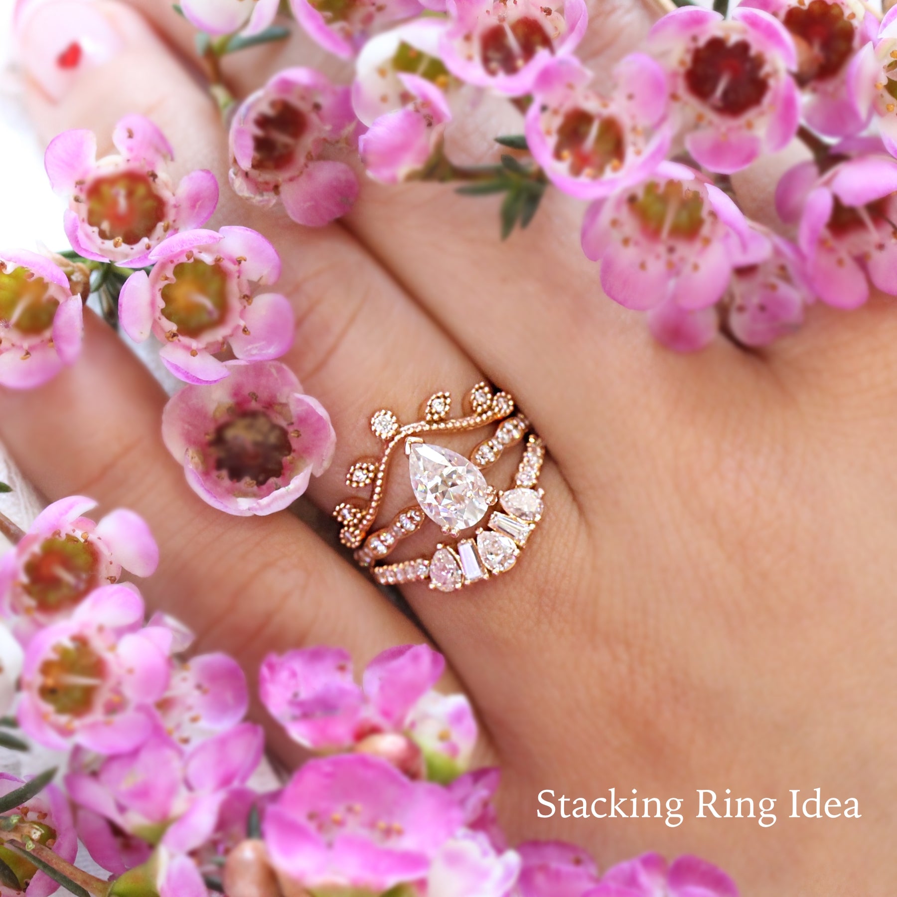 Art Deco Diamond Wedding Ring Rose Gold Stackable Curved Pave Band La More Design