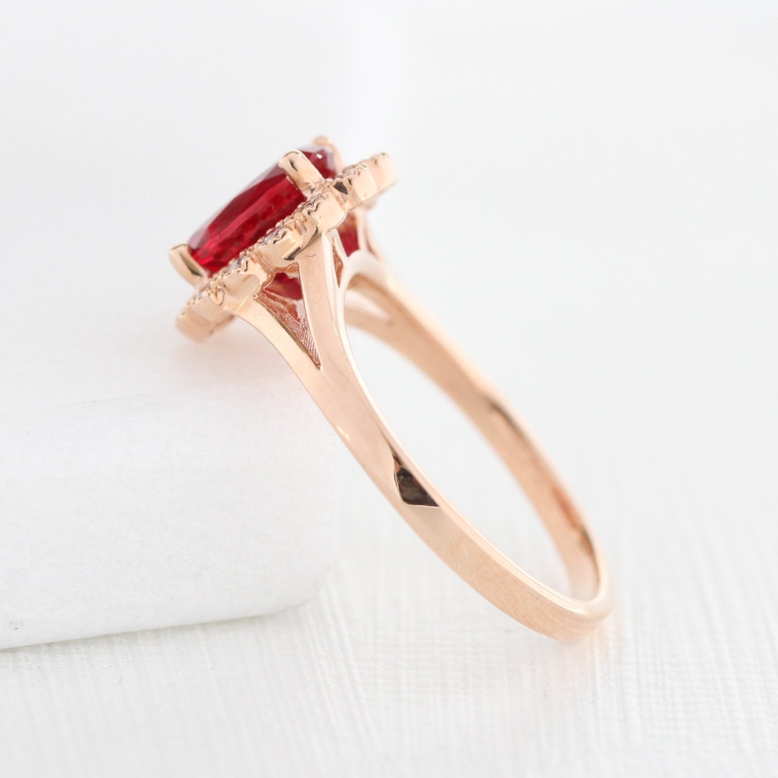 unique ruby engagement ring in rose gold vintage inspired diamond ring by la more design