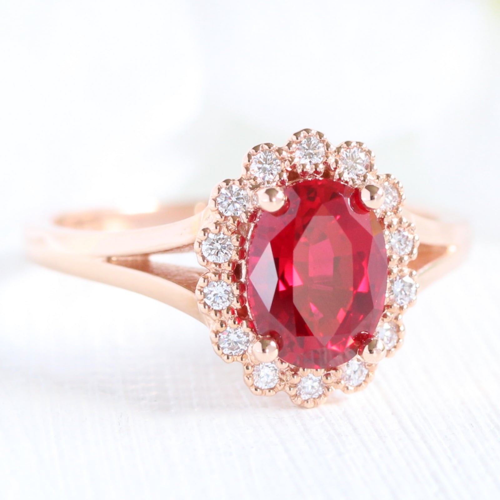 unique ruby engagement ring in rose gold vintage inspired diamond ring by la more design jewelry