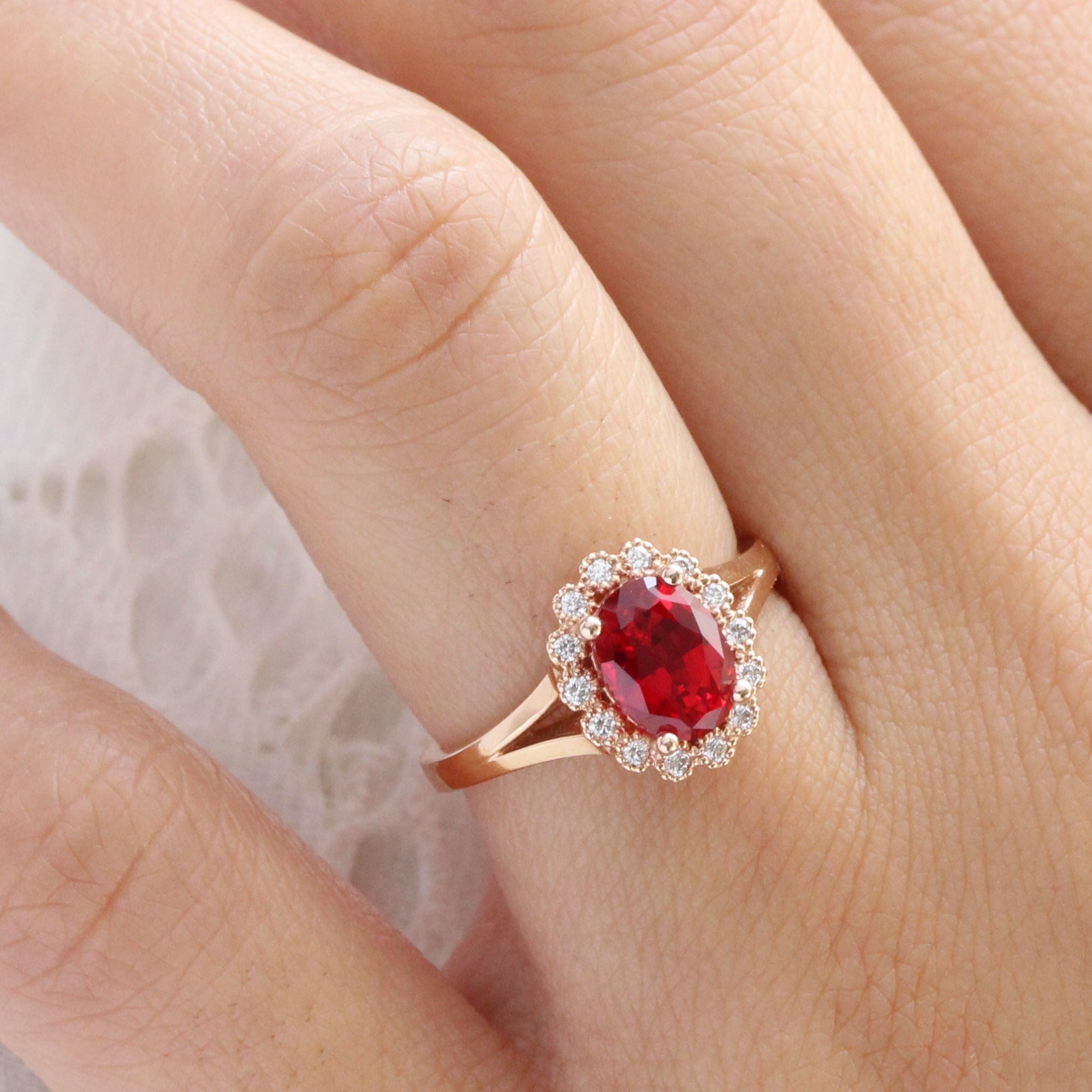 unique ruby engagement ring in rose gold vintage inspired diamond ring by la more design jewelry