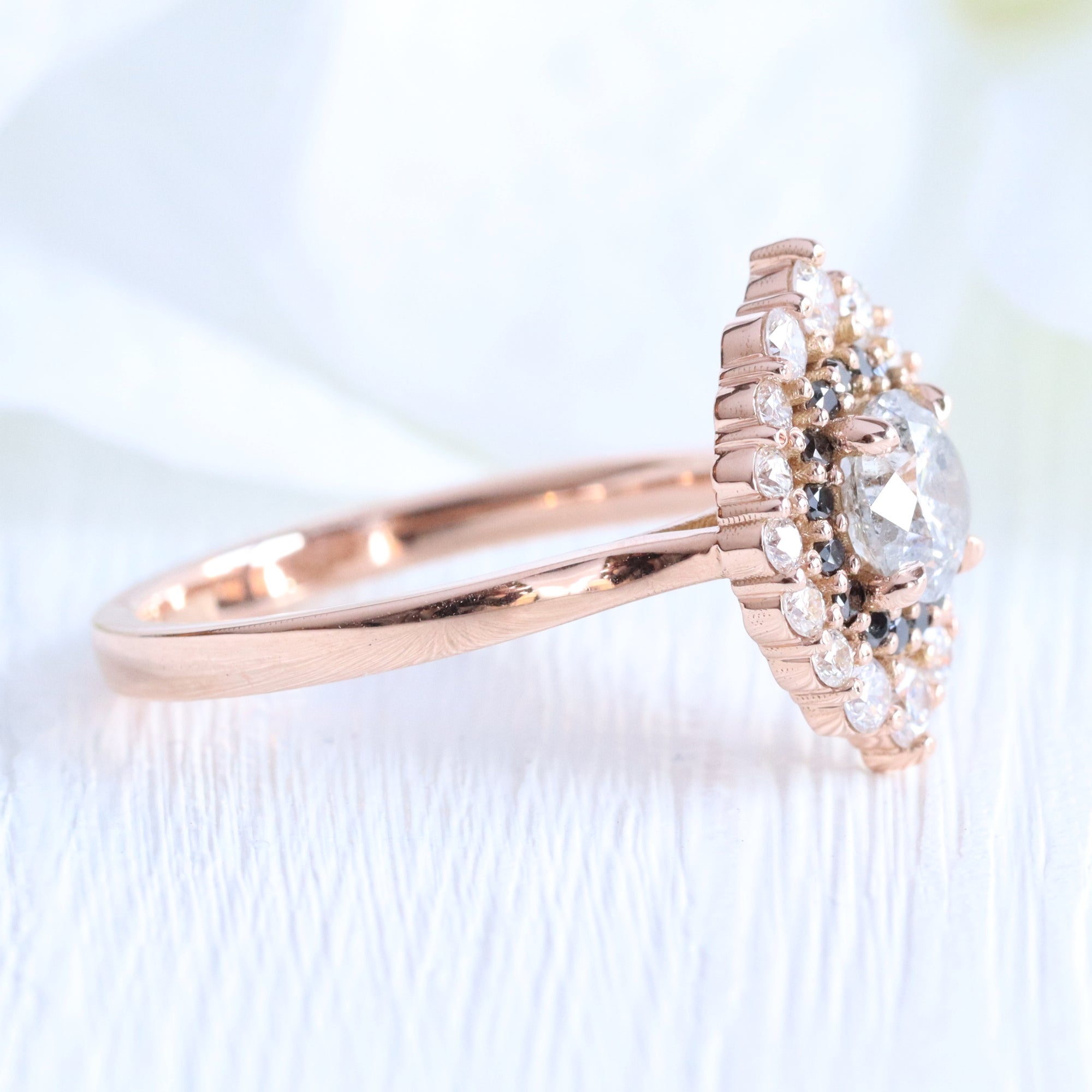 unique salt and pepper diamond engagement ring rose gold double halo black diamond ring la more design jewelry