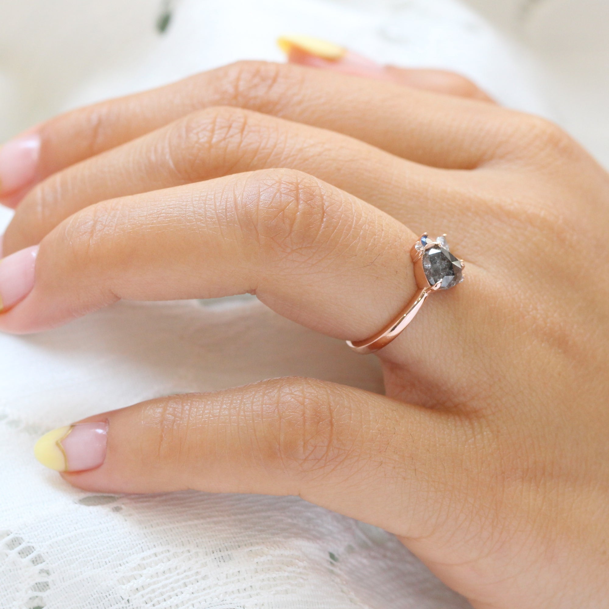 unique salt and pepper diamond ring rose gold grey diamond cluster ring la more design jewelry