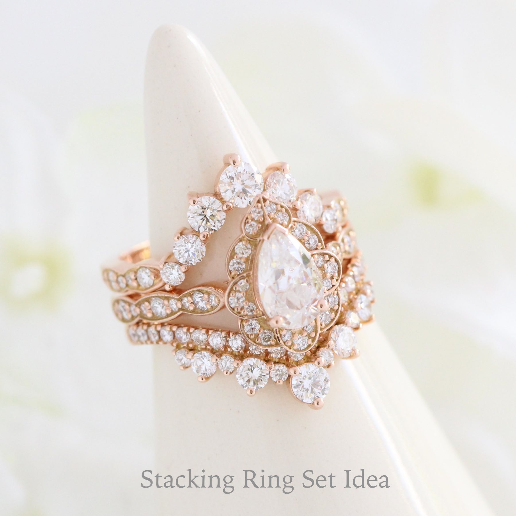 unqiue stacking diamond ring set rose gold bridal set la more design jewelry 