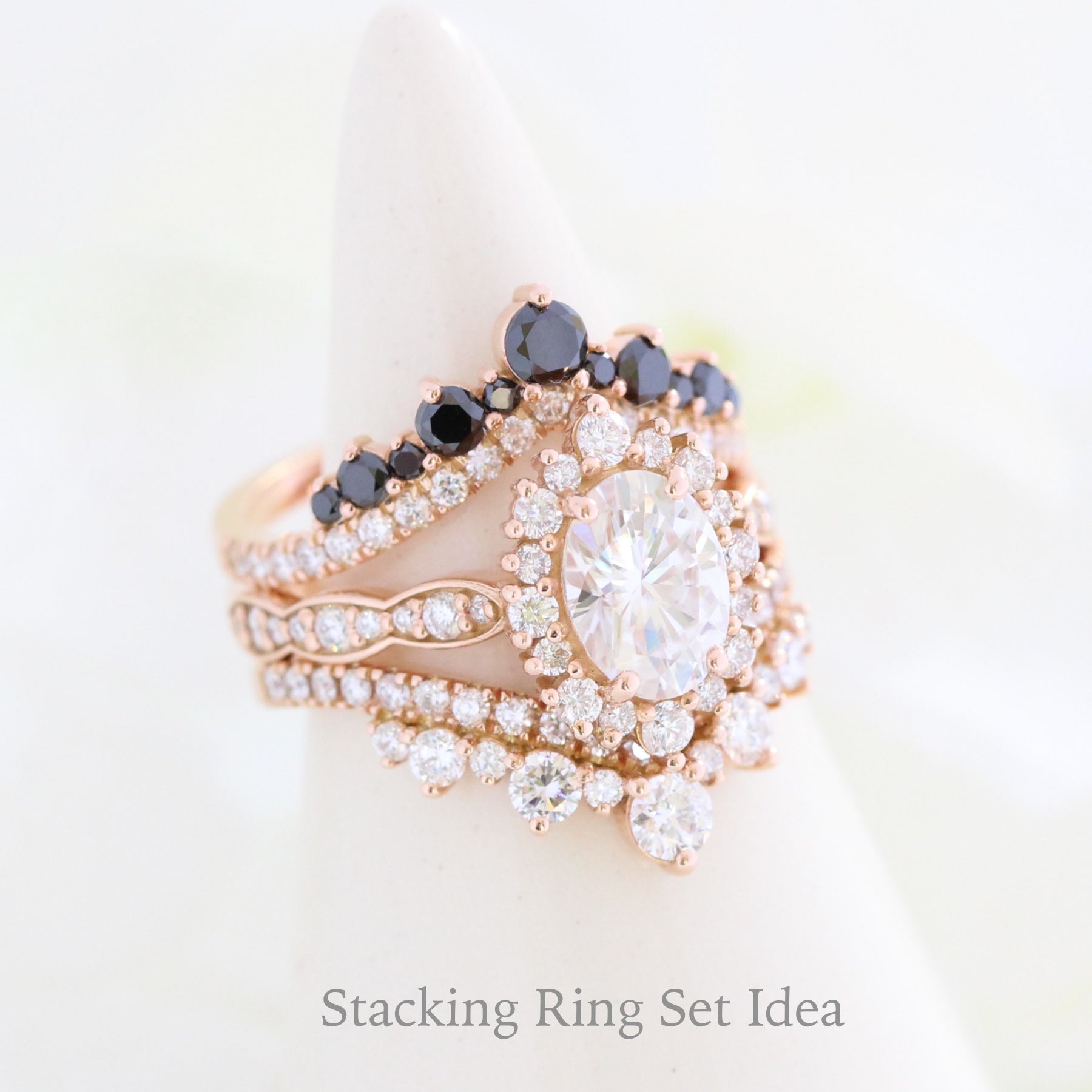 unqiue stacking diamond ring set rose gold bridal set la more design jewelry 