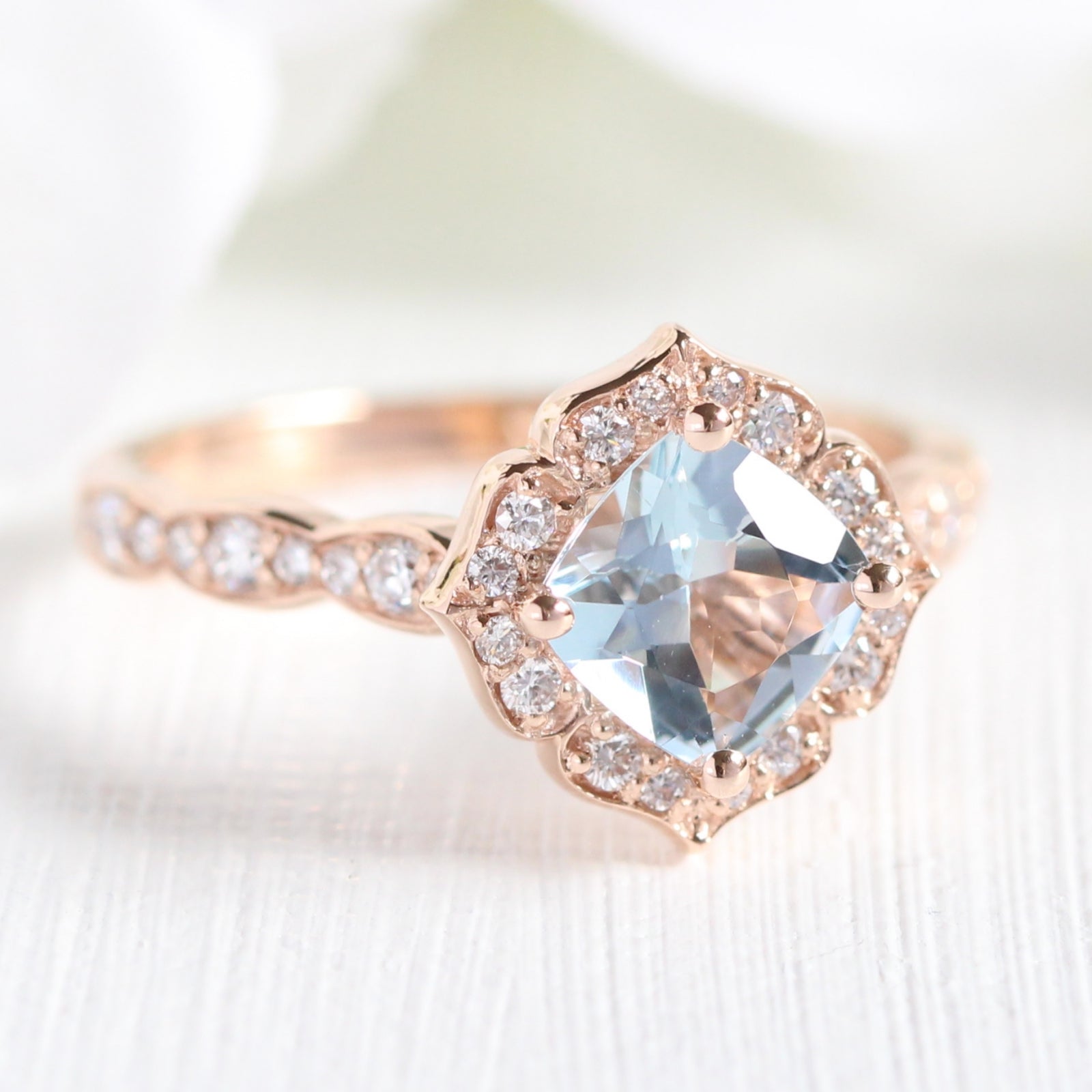 Rose gold cheap ring aquamarine
