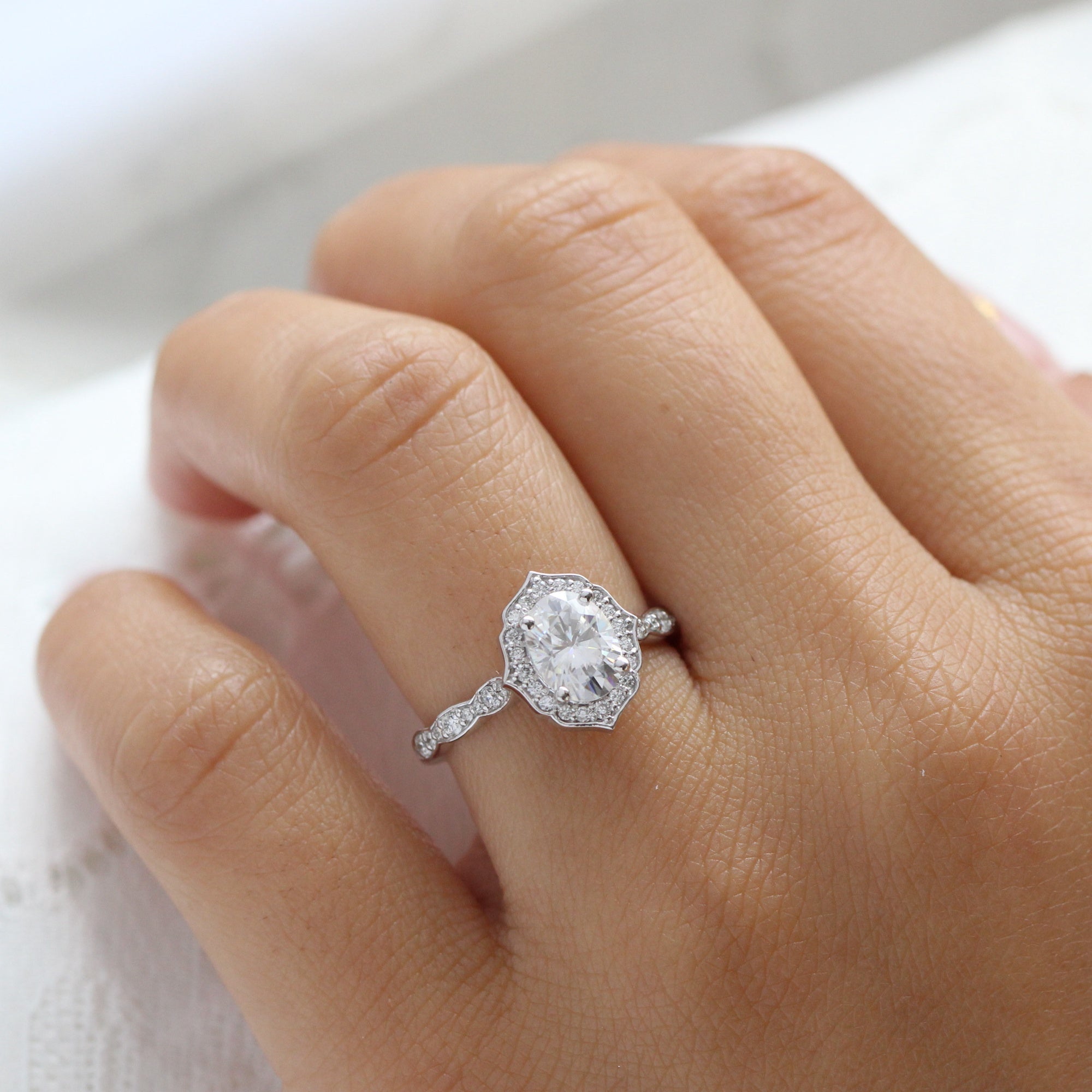 Leaf Vintage Engagement Ring, Moissanite 14k Leaf Nature Inspired Ring |  Benati