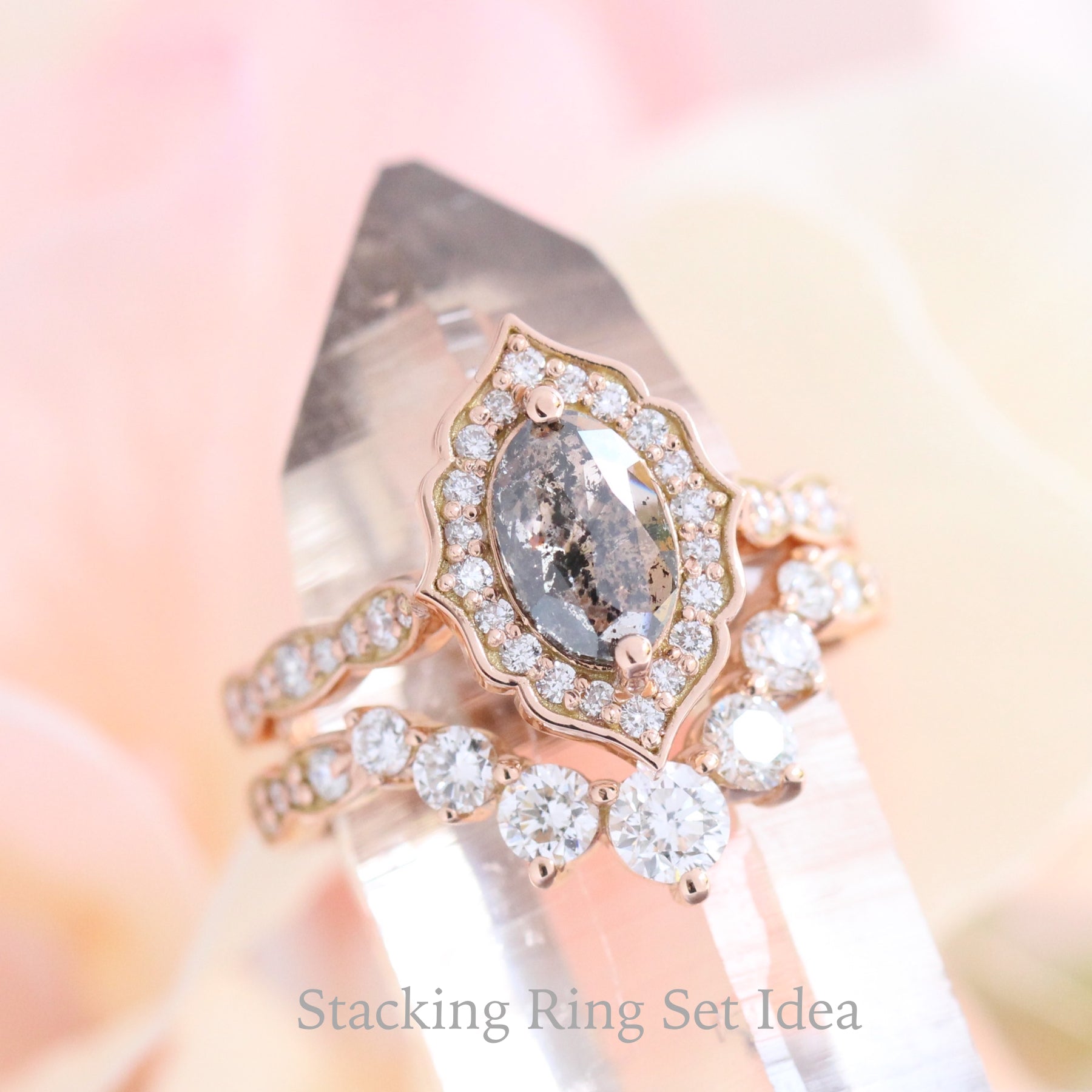 vintage floral salt and pepper diamond ring rose gold marquise ring la more design jewelry