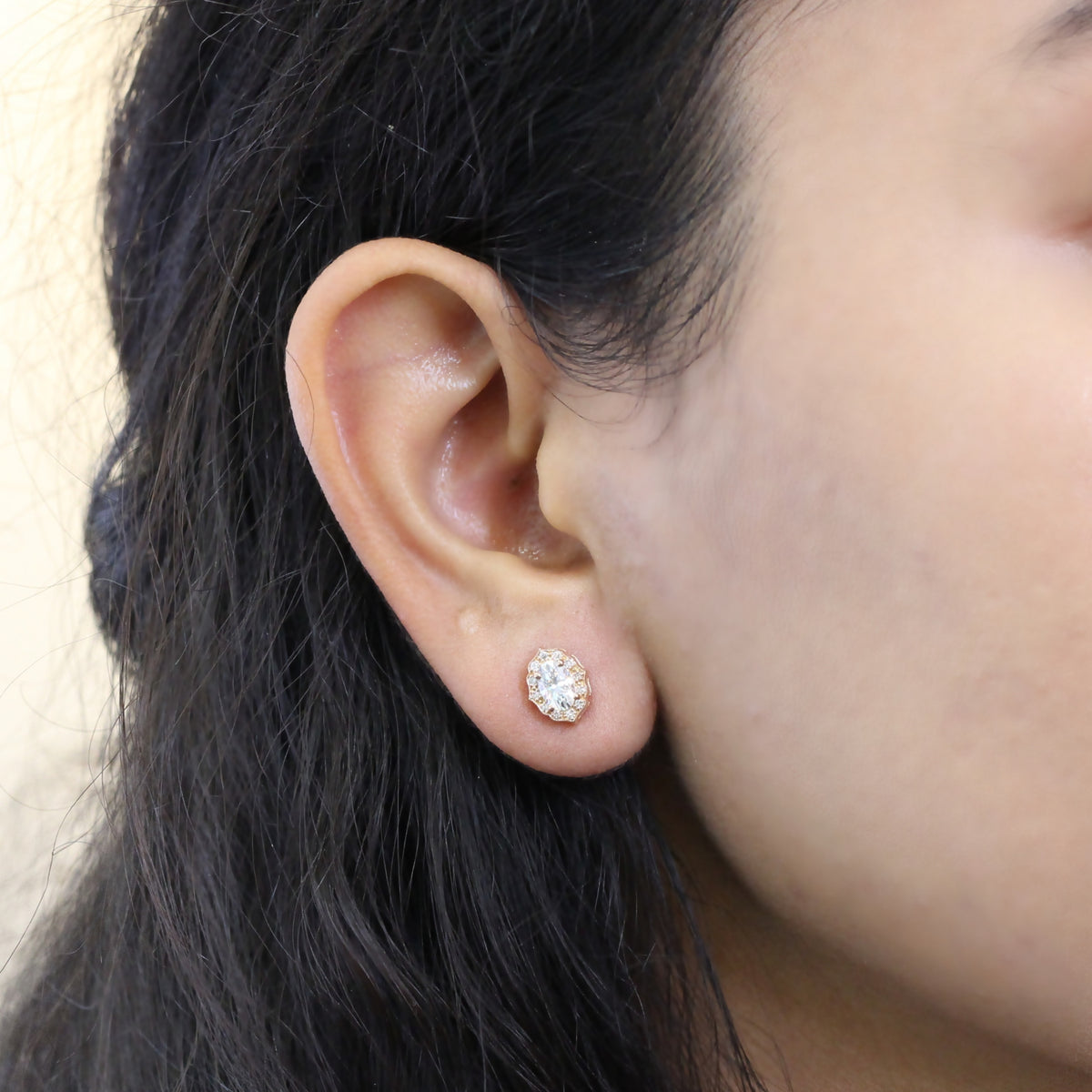 vintage halo diamond oval moissanite earrings rose gold diamond studs la more design jewelry
