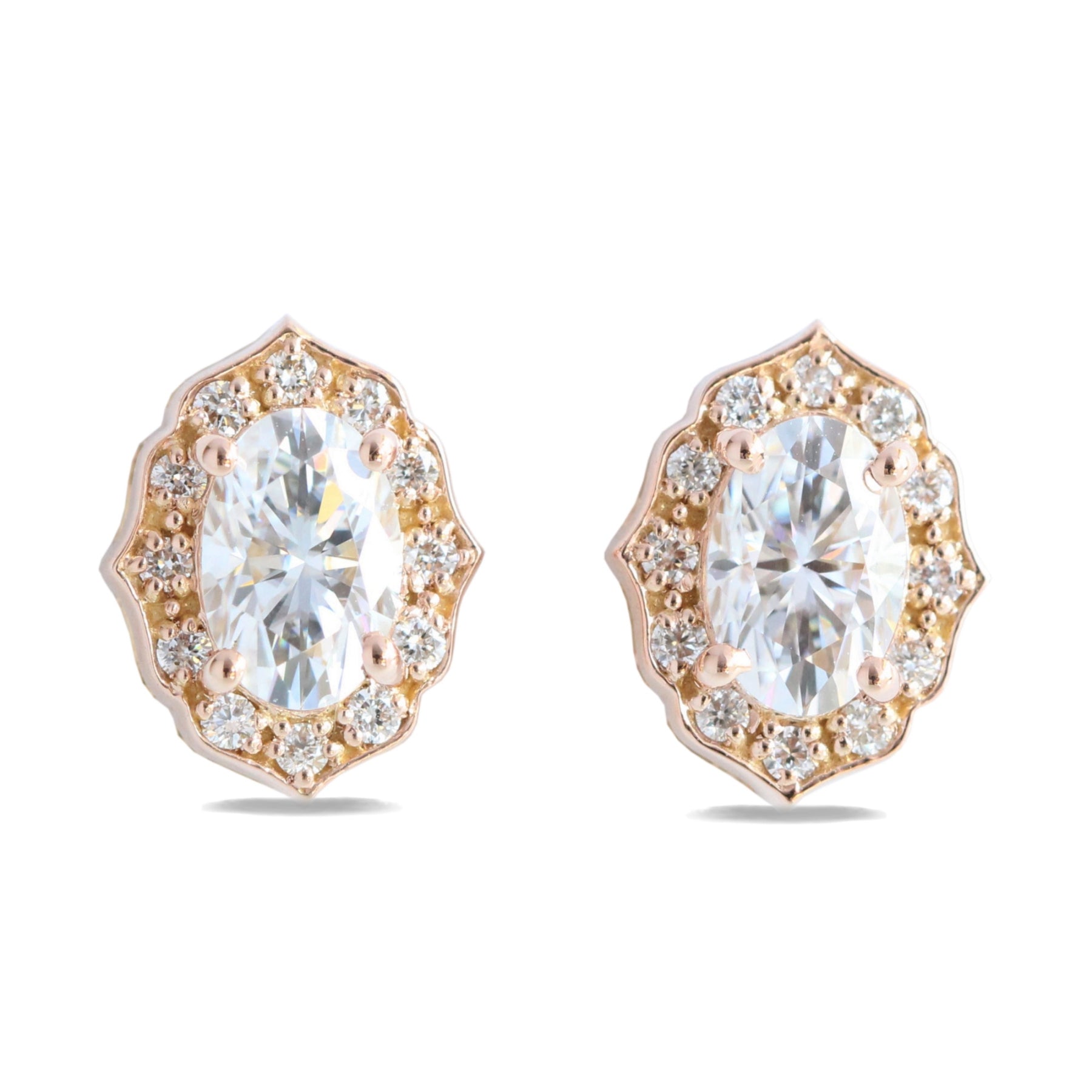 vintage halo diamond oval moissanite earrings rose gold diamond studs la more design jewelry