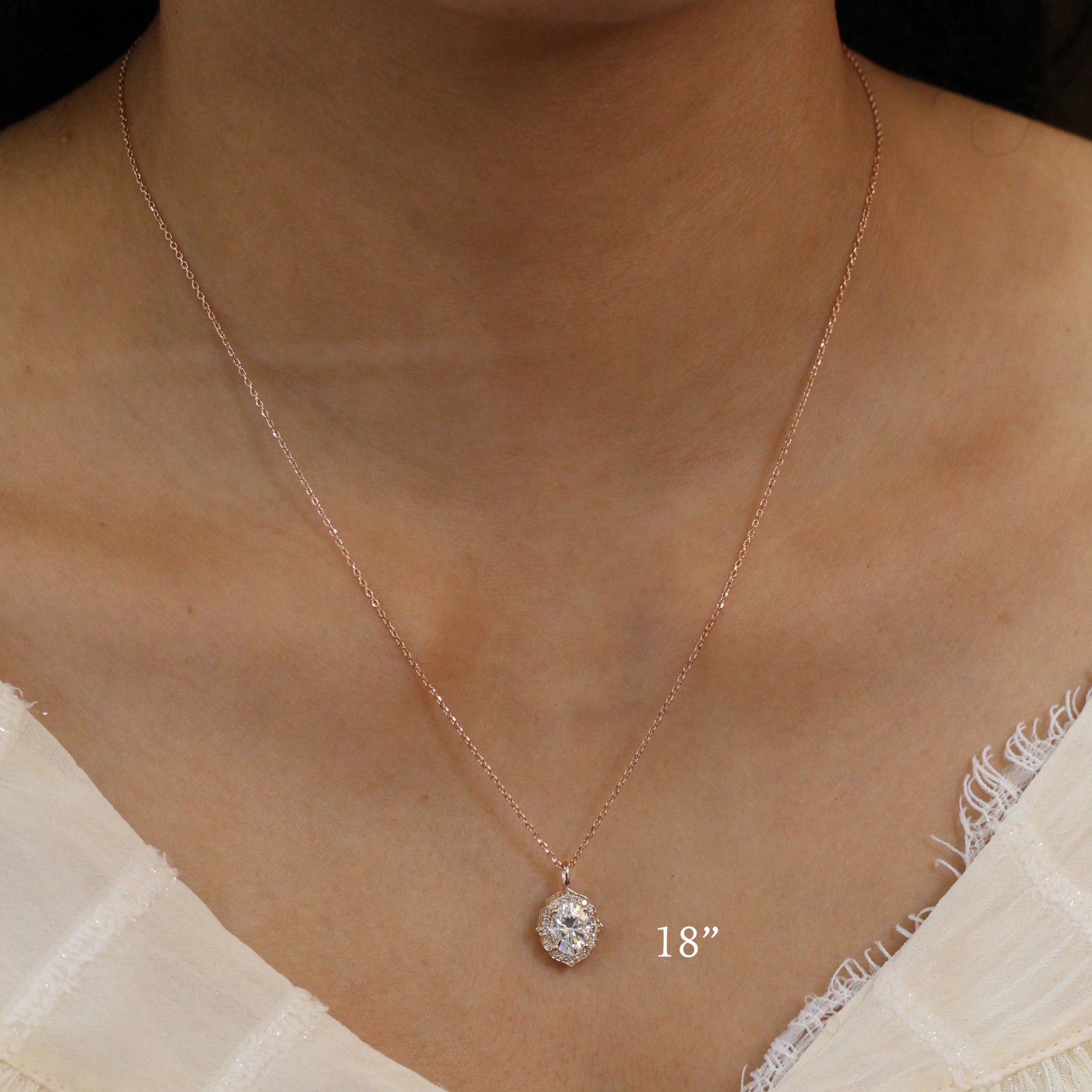 vintage halo diamond oval moissanite pendant rose gold drop necklace la more design jewelry