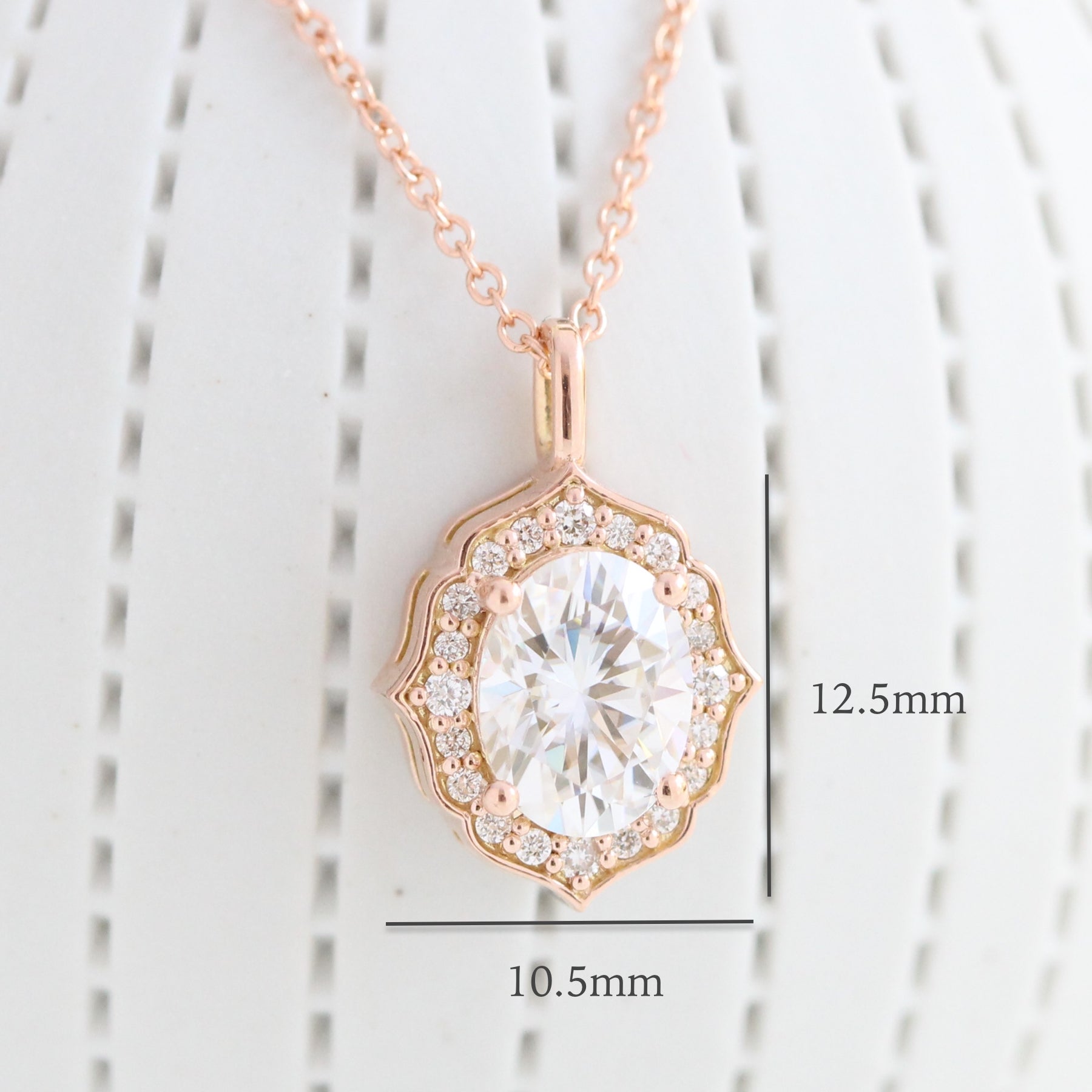 vintage halo diamond oval moissanite pendant rose gold drop necklace la more design jewelry