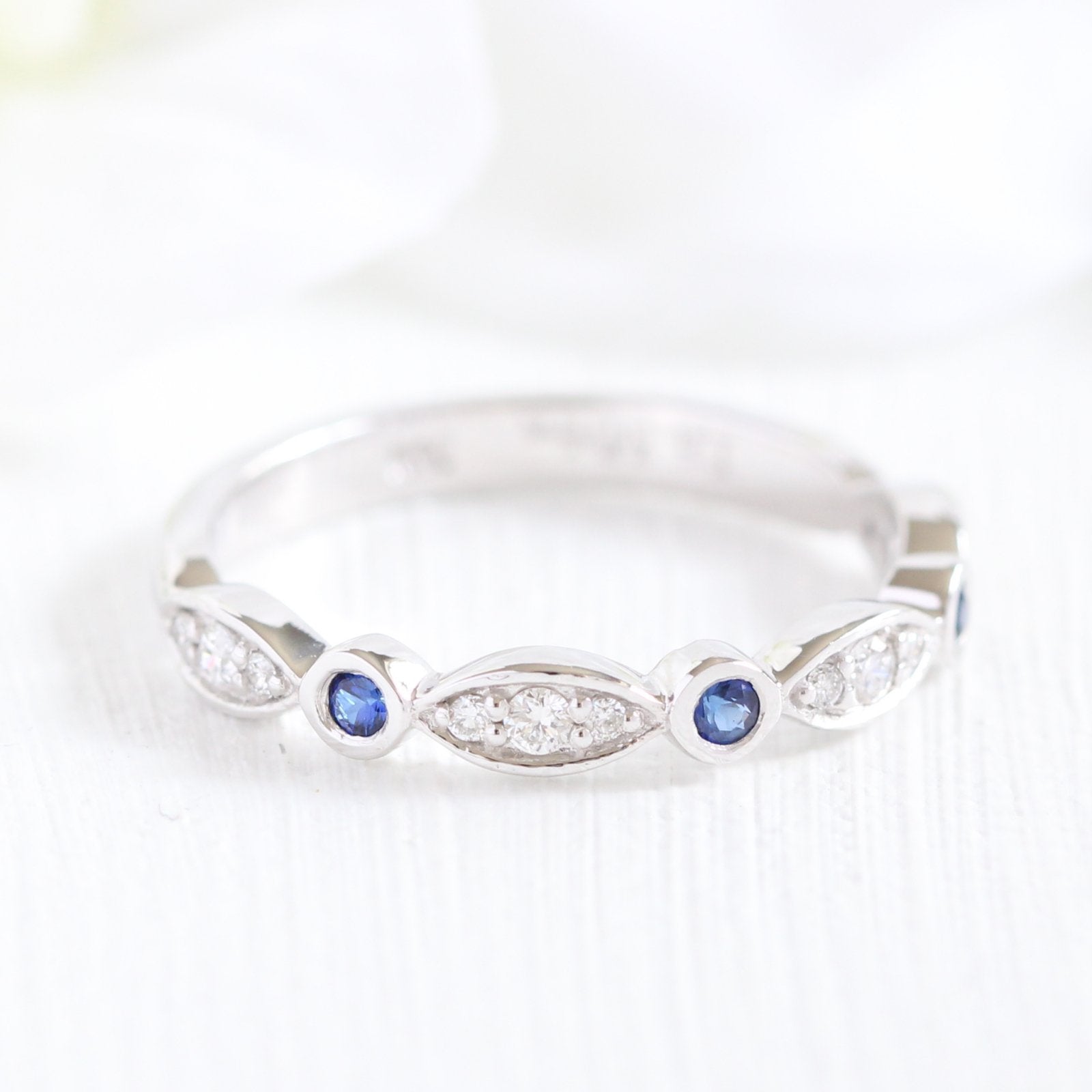 oval sapphire engagement ring in white gold vintage inspired band by la more design