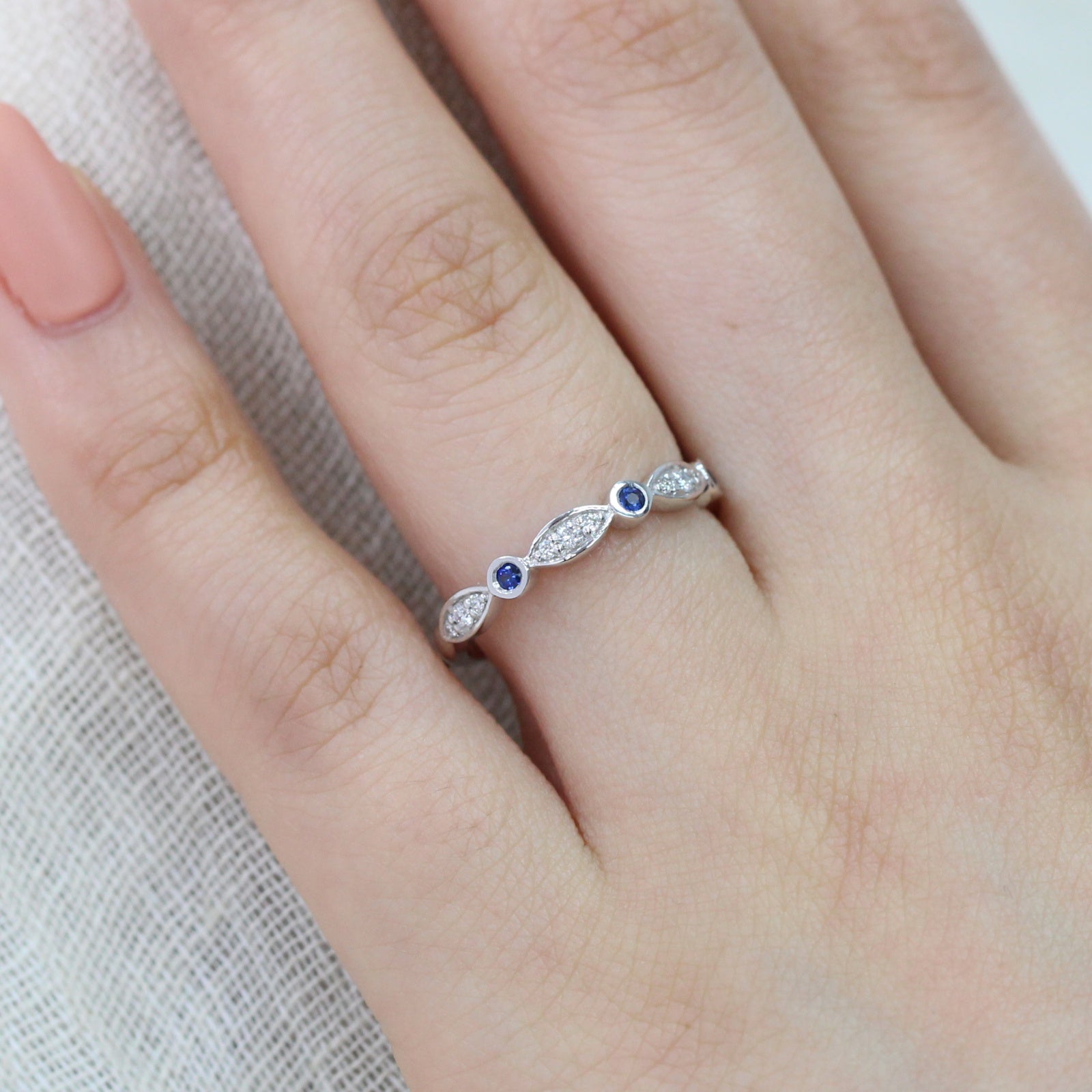 white gold sapphire diamond wedding band bezel ring by la more design