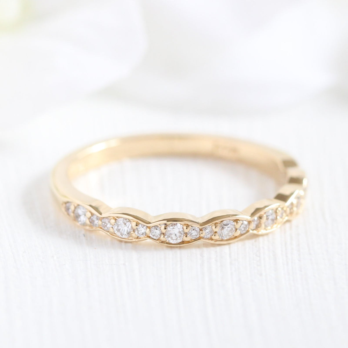 floral ruby engagement ring bridal set yellow gold scalloped band by la more design